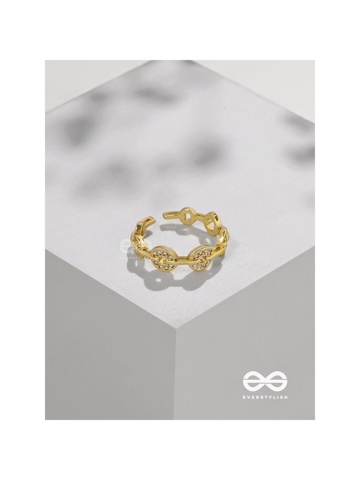 The Orbital Bliss - Golden Cubic Zirconia Ring (Adjustable)