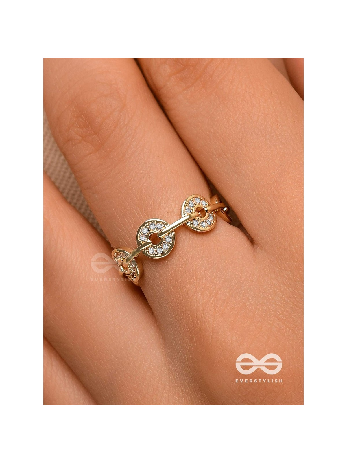 The Orbital Bliss - Golden Cubic Zirconia Ring (Adjustable)