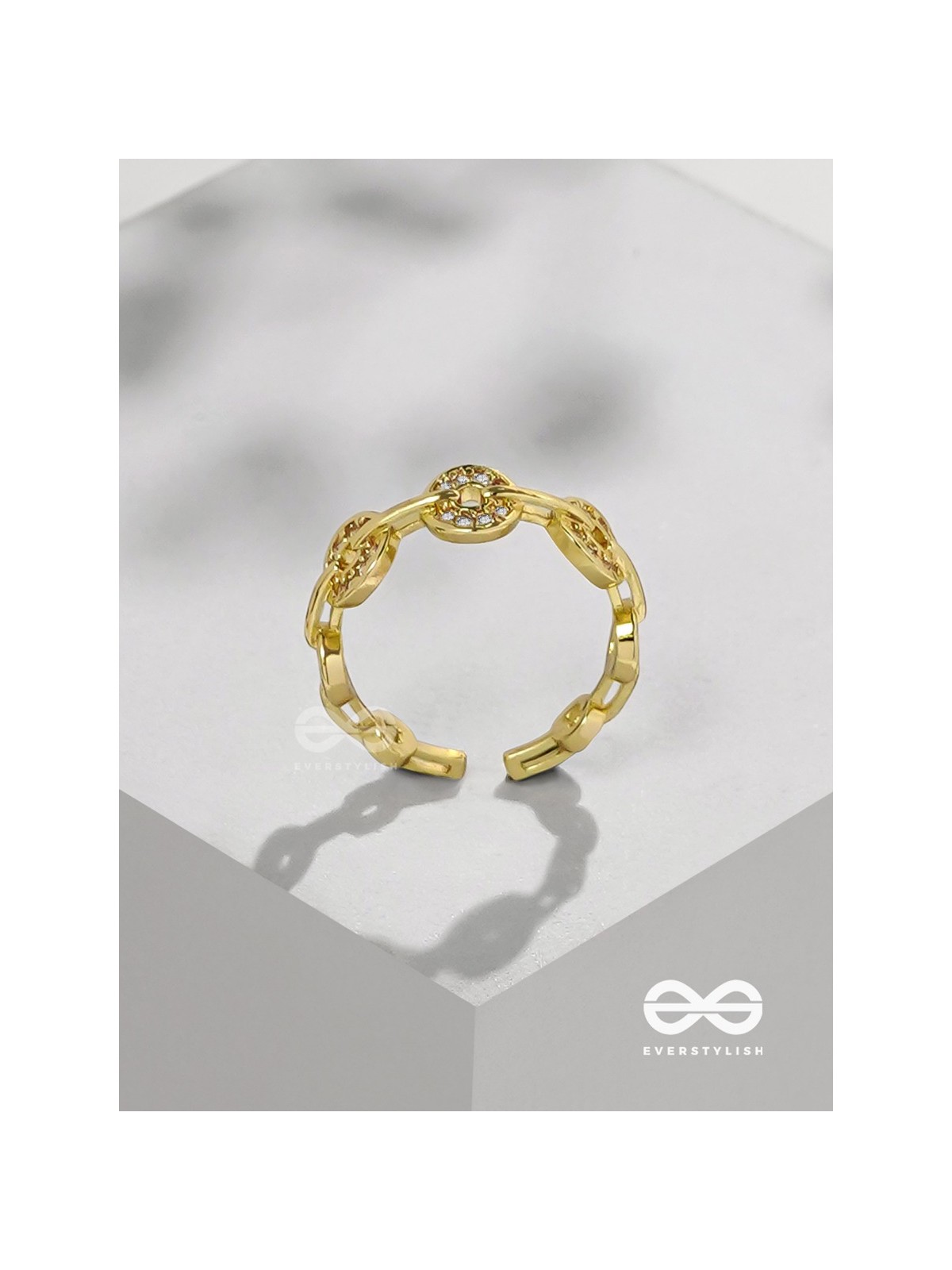 The Orbital Bliss - Golden Cubic Zirconia Ring (Adjustable)