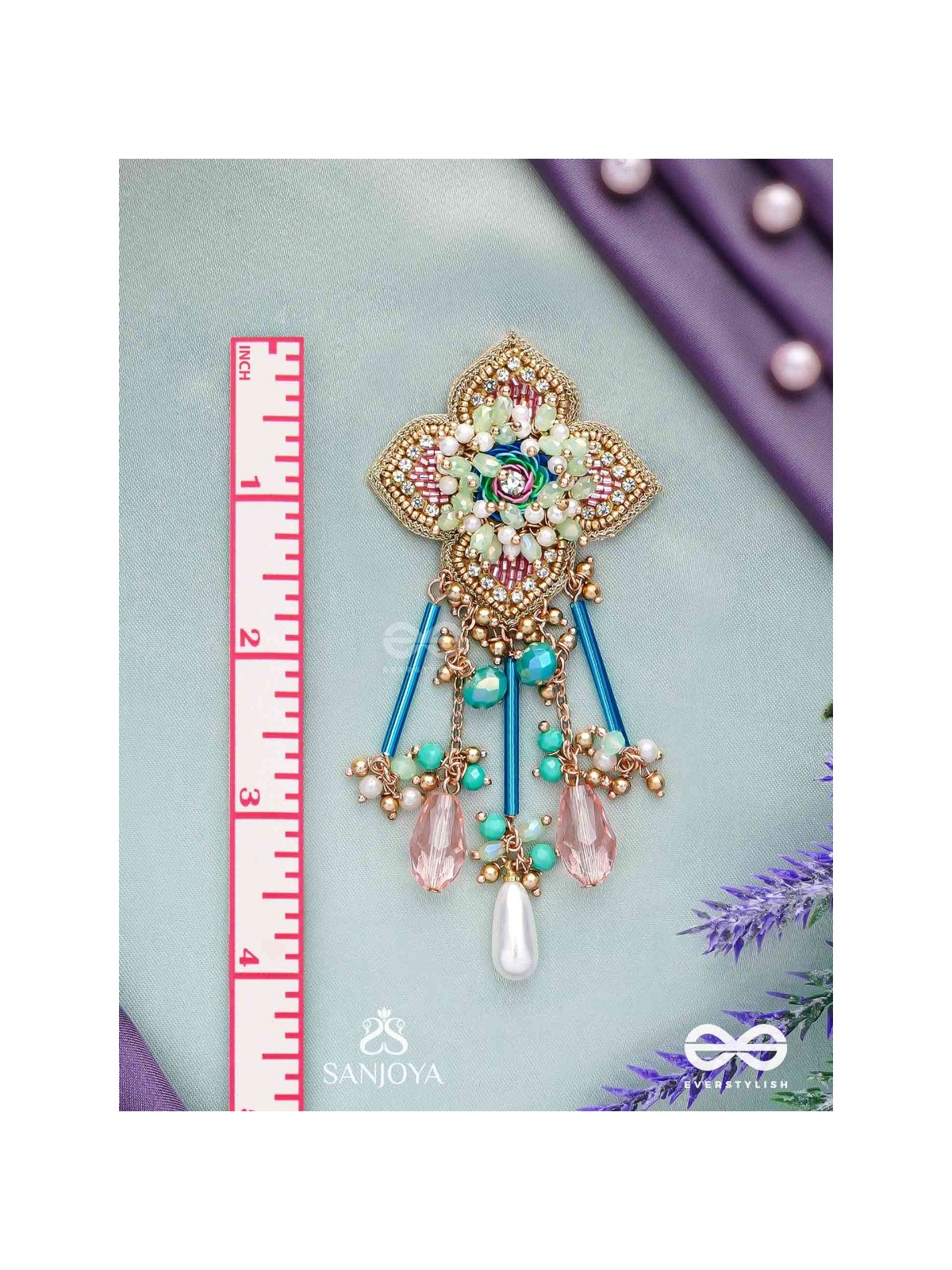 Parirapin - The Whispering Buds - Sequins, Beads And Glass Drops Hand Embroidered Earrings