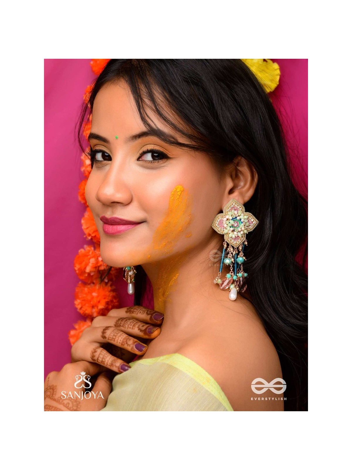 Parirapin - The Whispering Buds - Sequins, Beads And Glass Drops Hand Embroidered Earrings