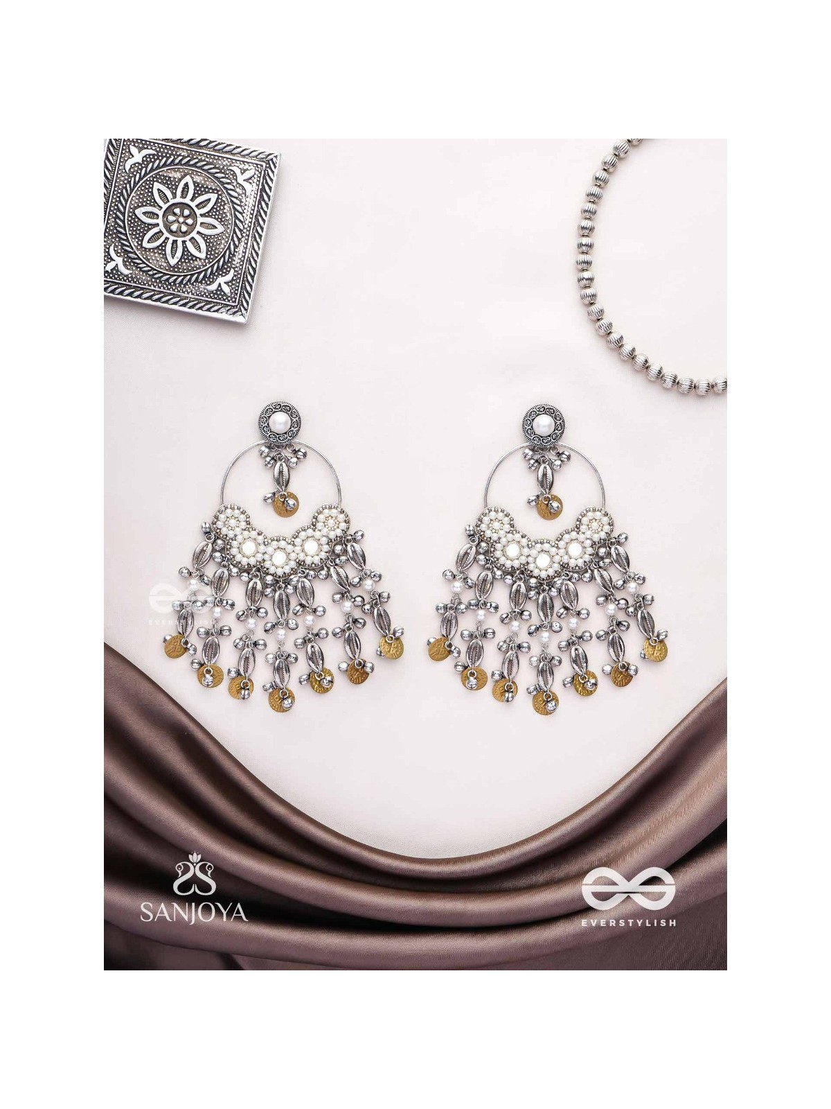 Pakshas - The Shore Craft - Shells, Beads And Coins Hand Embroidered Earrings