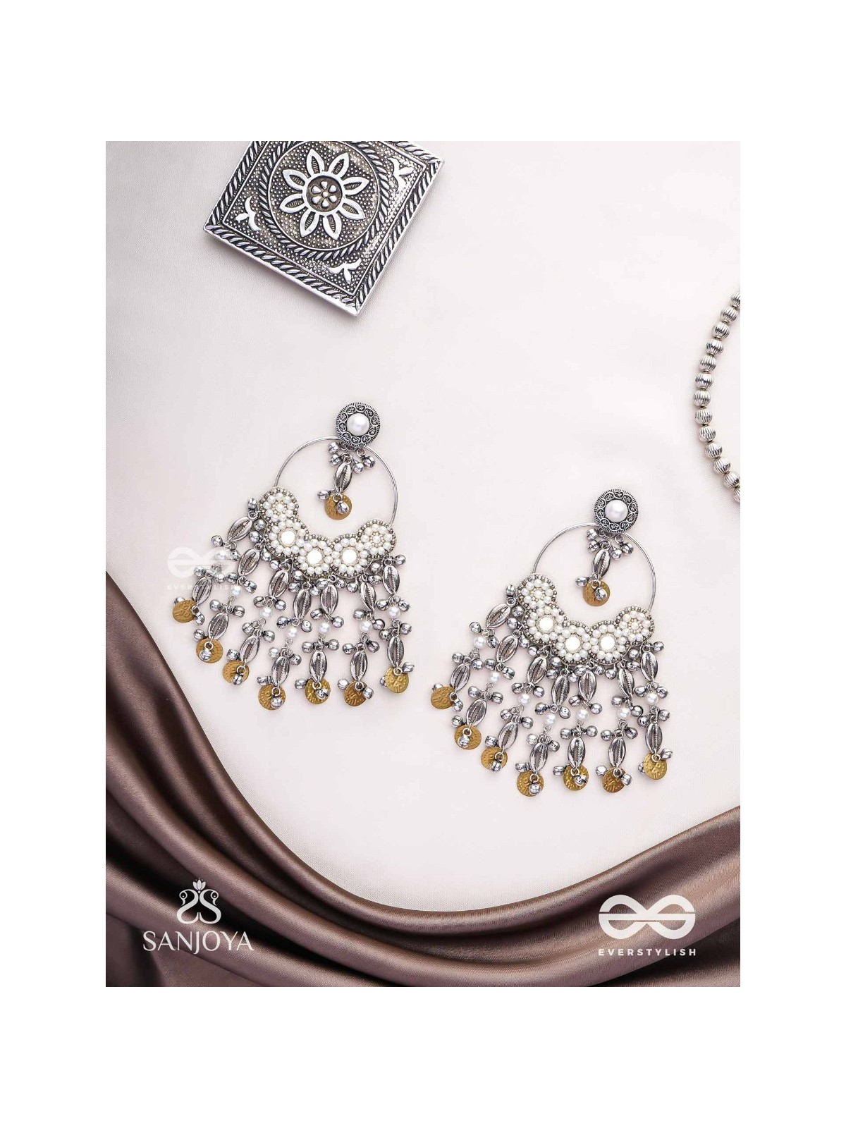 Pakshas - The Shore Craft - Shells, Beads And Coins Hand Embroidered Earrings