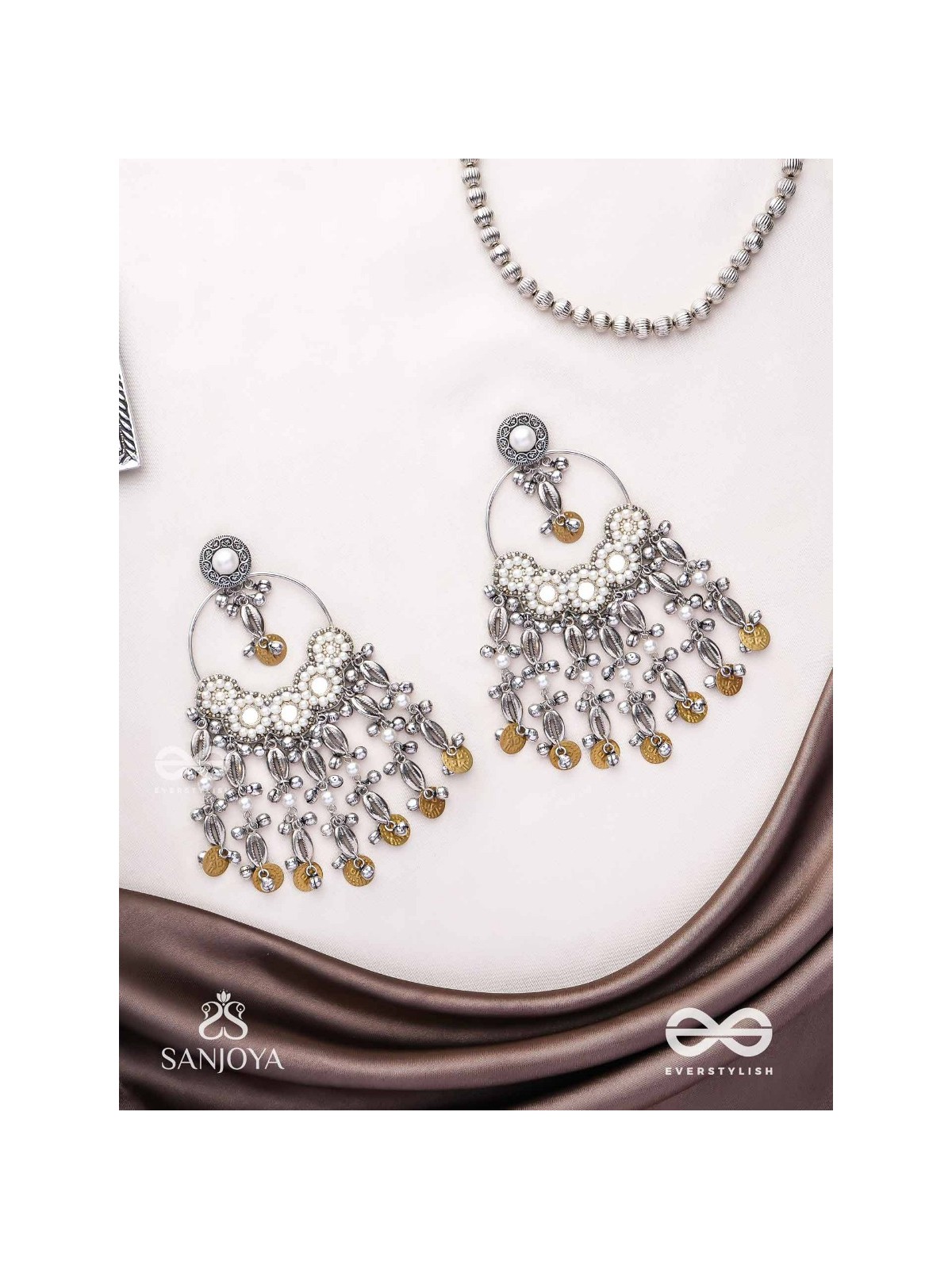 Pakshas - The Shore Craft - Shells, Beads And Coins Hand Embroidered Earrings