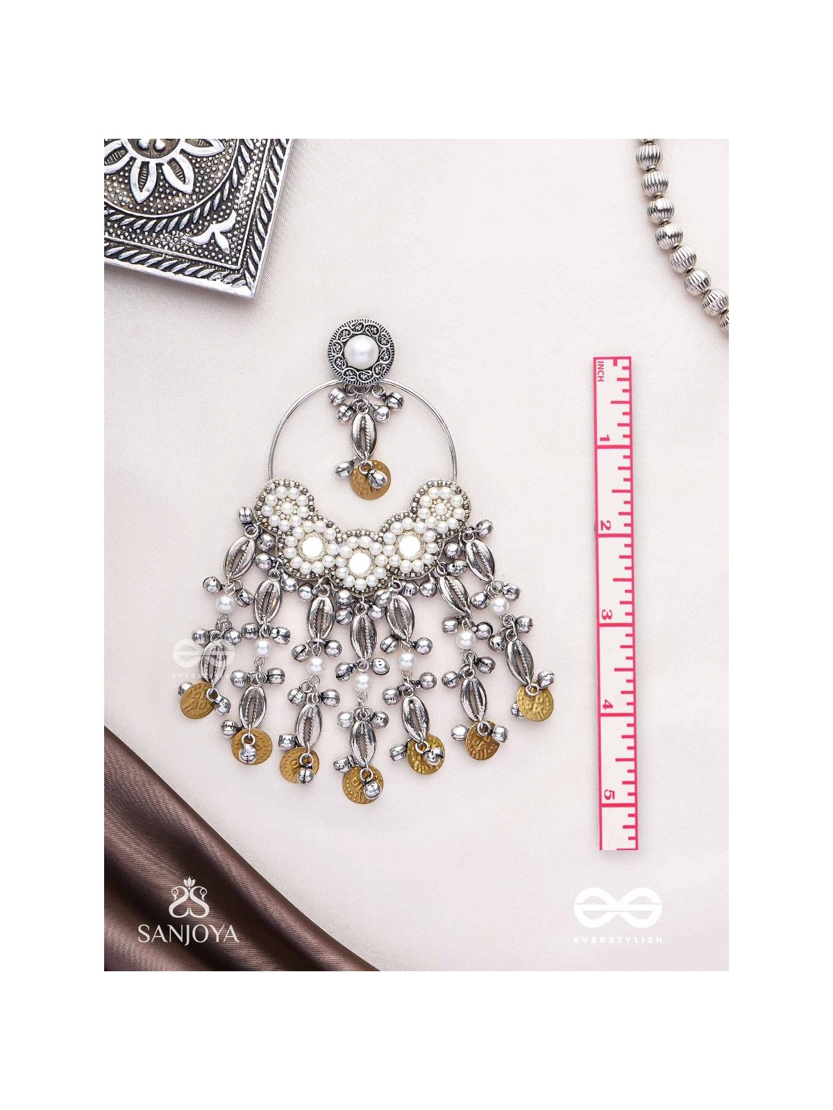 Pakshas - The Shore Craft - Shells, Beads And Coins Hand Embroidered Earrings