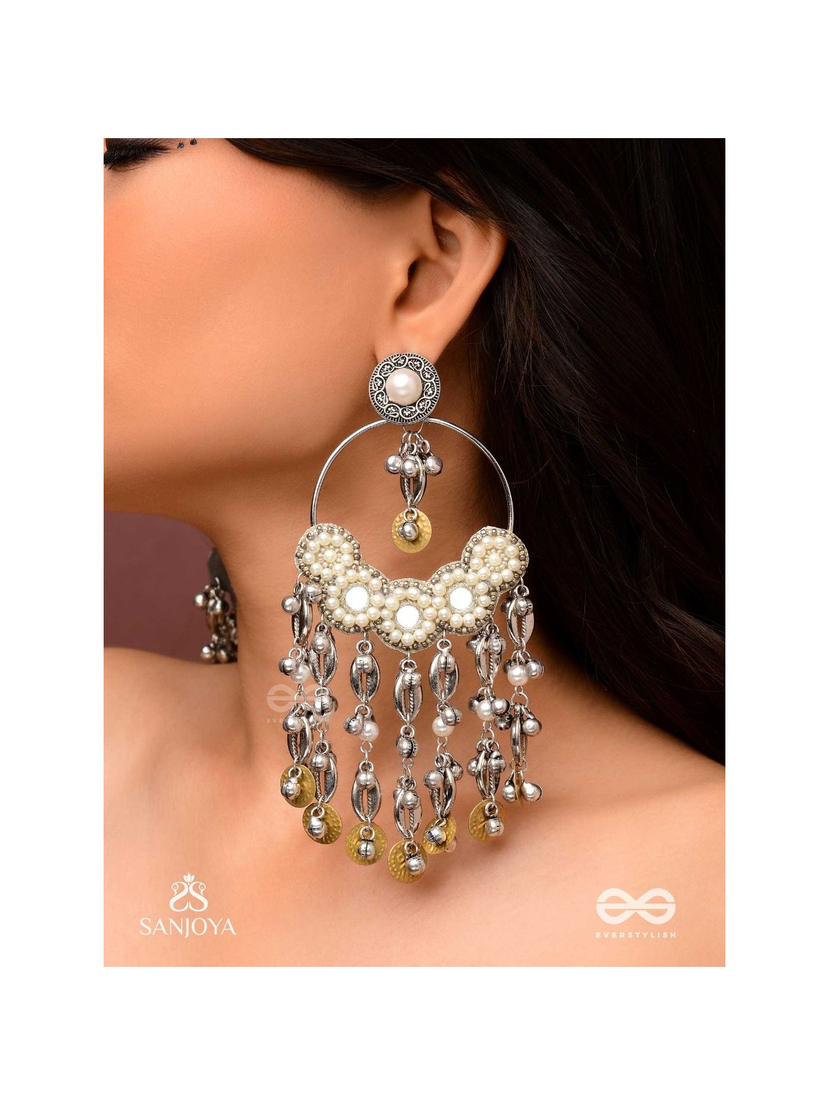 Pakshas - The Shore Craft - Shells, Beads And Coins Hand Embroidered Earrings