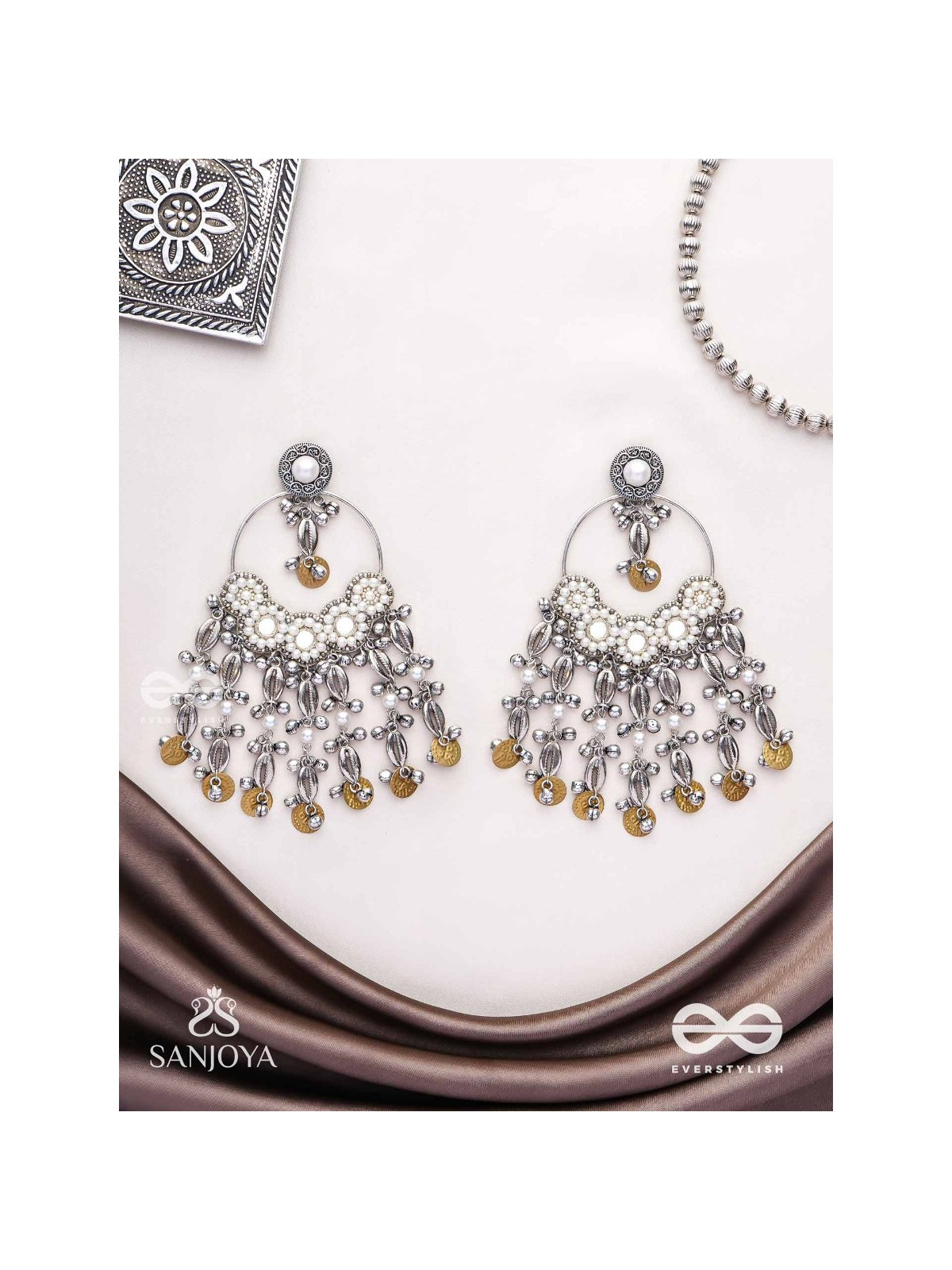 Pakshas - The Shore Craft - Shells, Beads And Coins Hand Embroidered Earrings