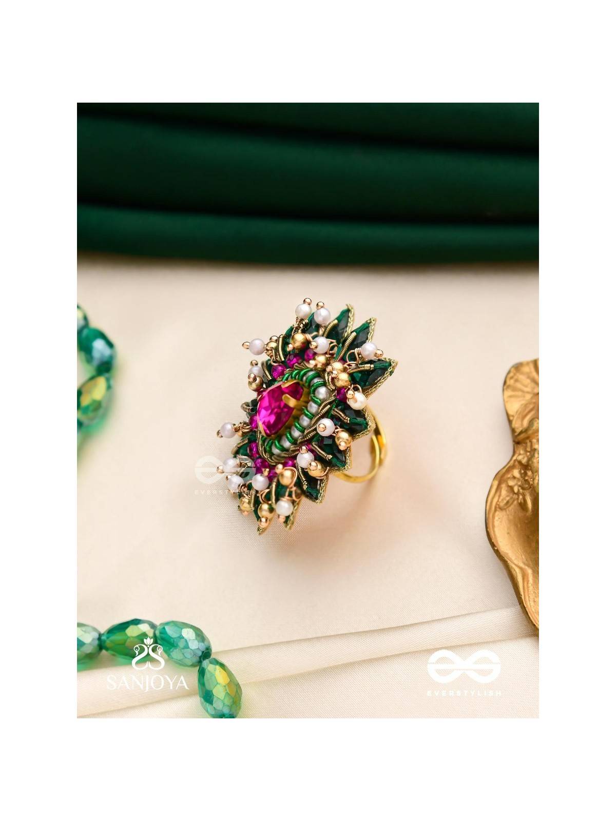 KANTARA - THE CHARM HOLDER - EMBROIDERED FLOWER DESIGN WITH PURPLE GEMSTONE AND PEARLS