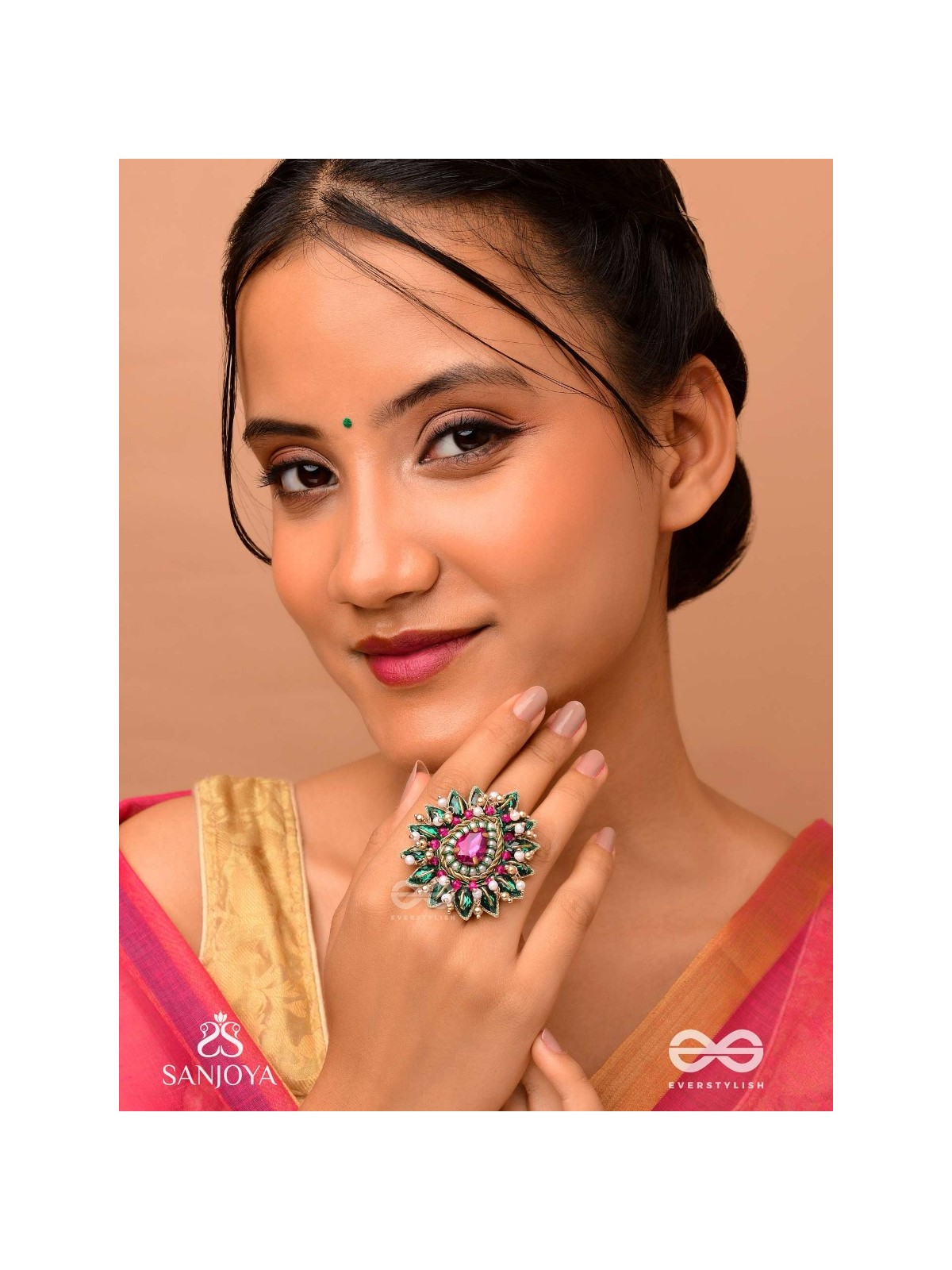 KANTARA - THE CHARM HOLDER - EMBROIDERED FLOWER DESIGN WITH PURPLE GEMSTONE AND PEARLS