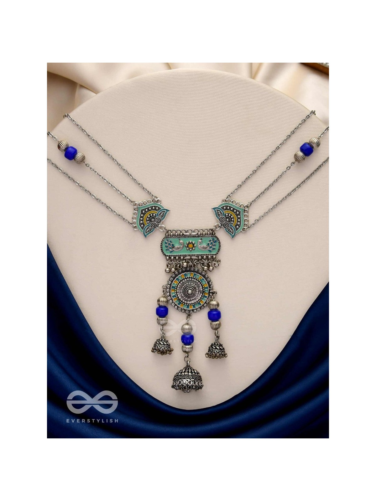 Oxi Radiance - Oxidized necklace with blue and green enamel work