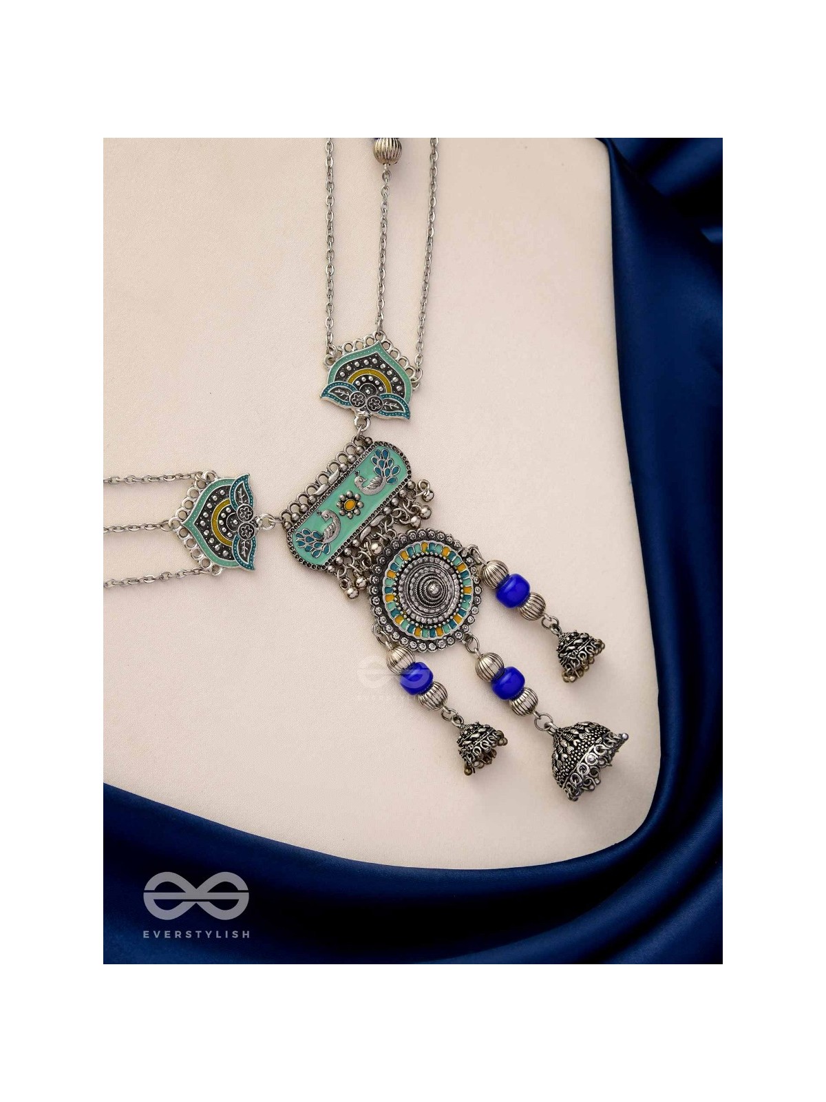 Oxi Radiance - Oxidized necklace with blue and green enamel work