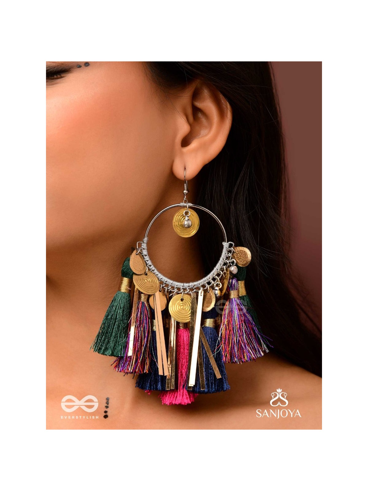 Rasika - The power of aesthetics - Oxidized hoops decorated with multicolour tassels