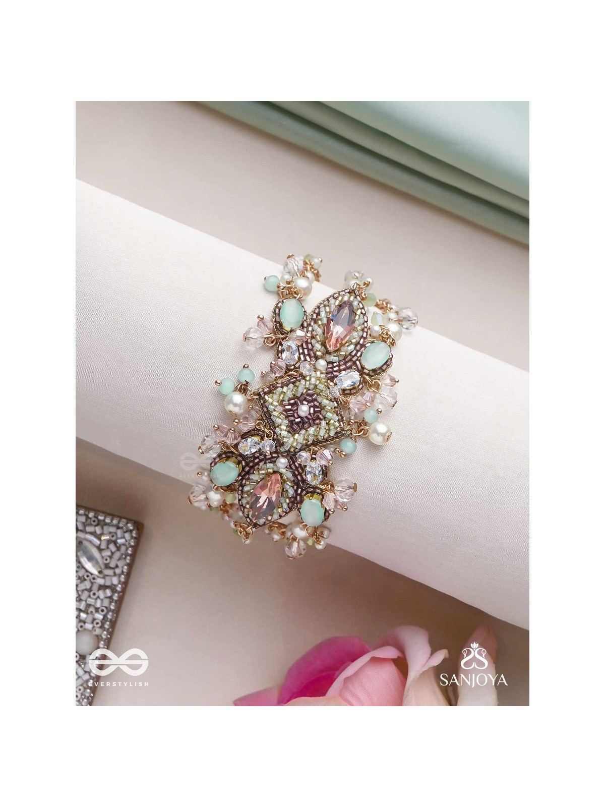 Maṇisutram-String of Gems-Regal Bracelet featuring pastel Stones & Beads.