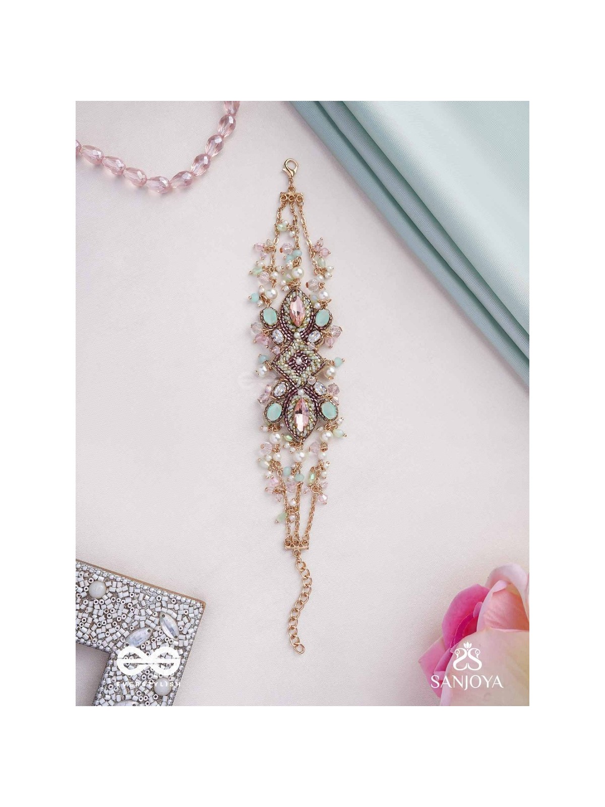 Maṇisutram-String of Gems-Regal Bracelet featuring pastel Stones & Beads.