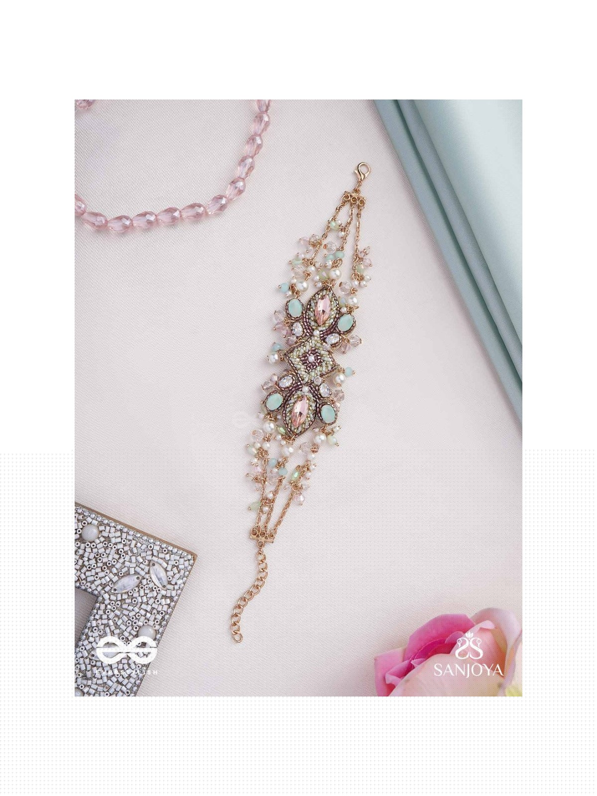 Maṇisutram-String of Gems-Regal Bracelet featuring pastel Stones & Beads.