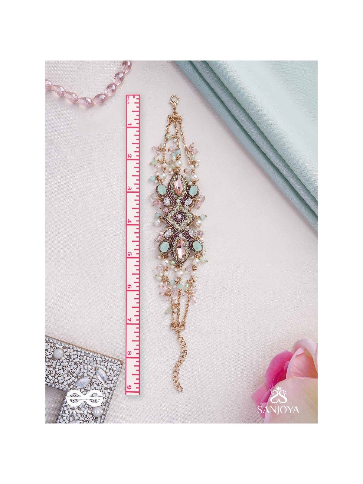 Maṇisutram-String of Gems-Regal Bracelet featuring pastel Stones & Beads.