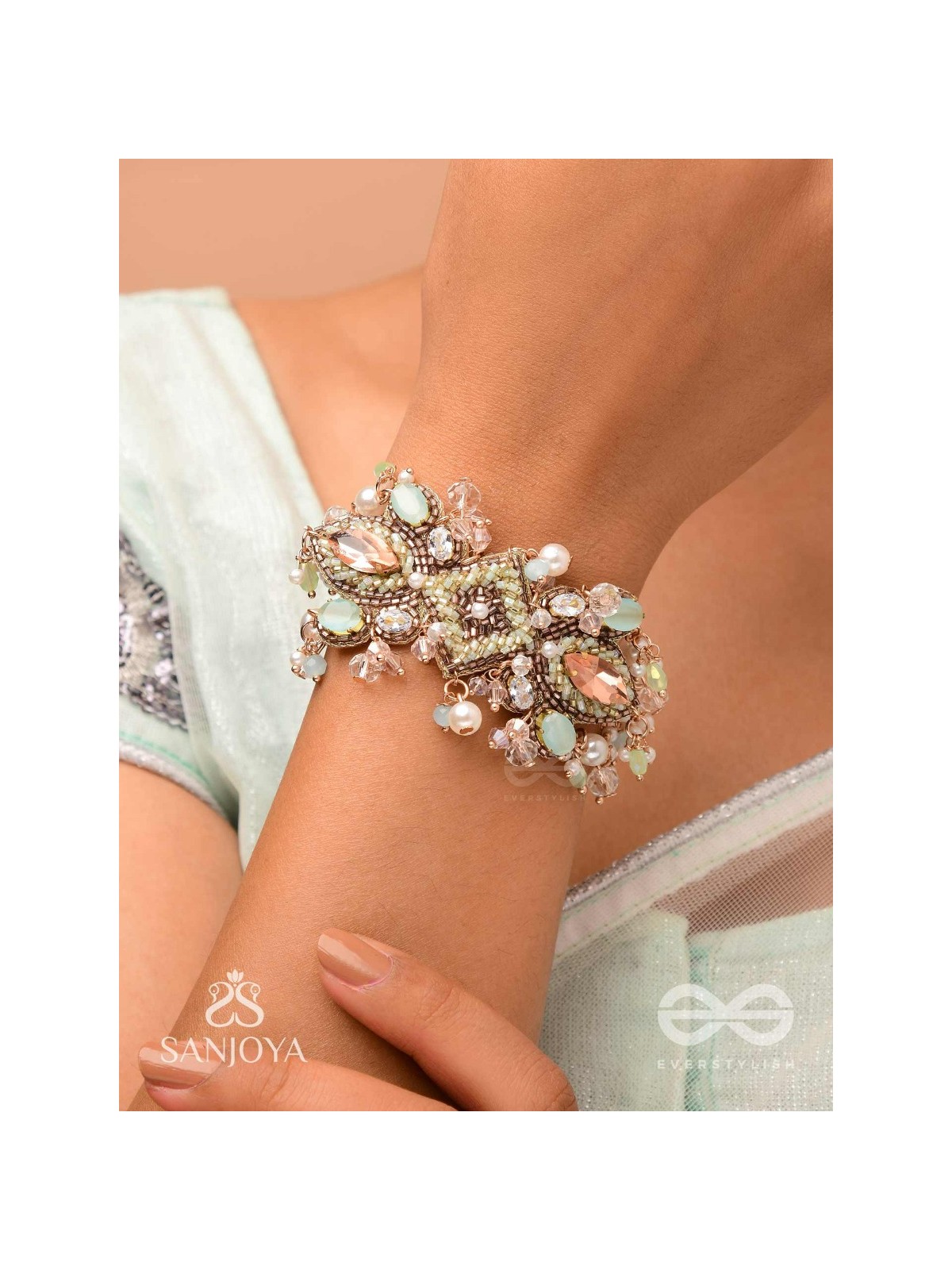 Maṇisutram-String of Gems-Regal Bracelet featuring pastel Stones & Beads.