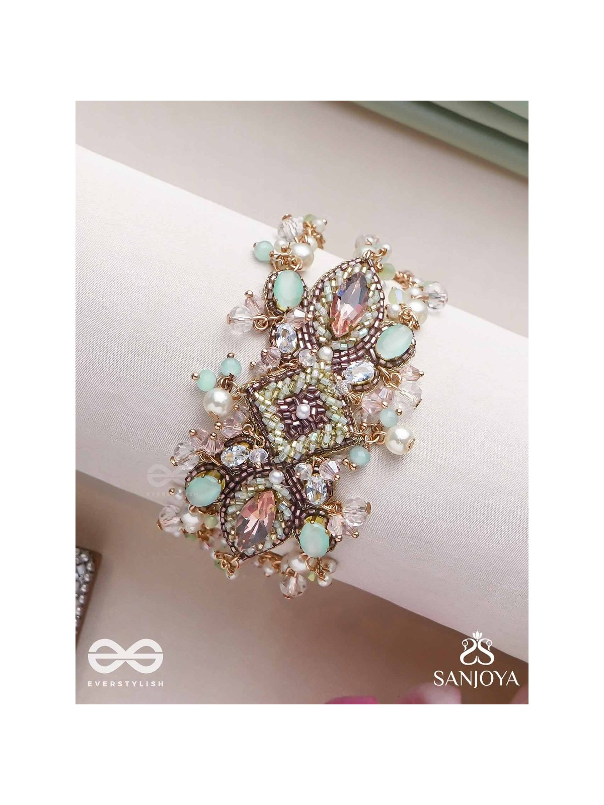 Maṇisutram-String of Gems-Regal Bracelet featuring pastel Stones & Beads.