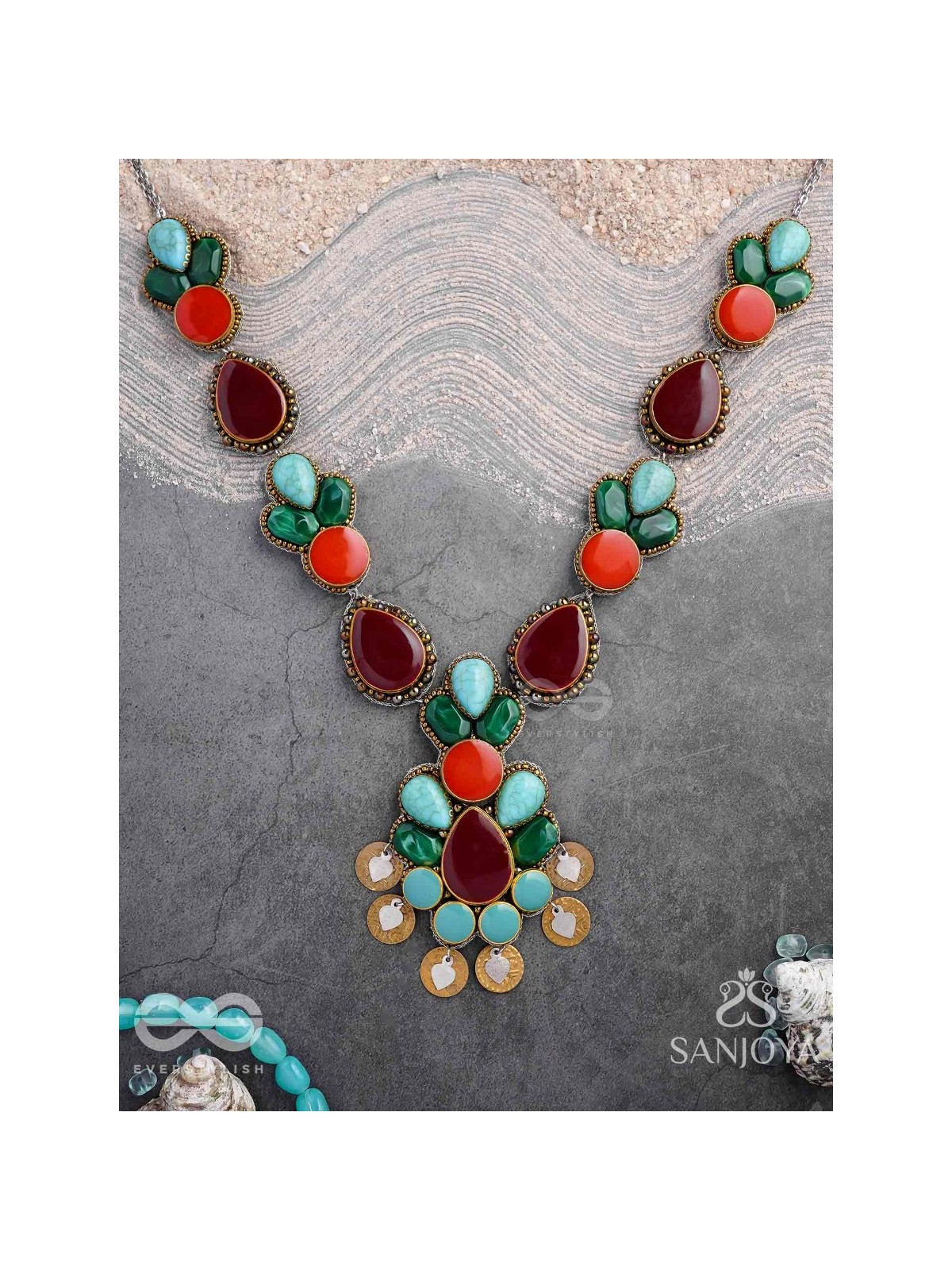 Tarunamala-Youthful Garland-Statement chunky multicolored gemstones necklace