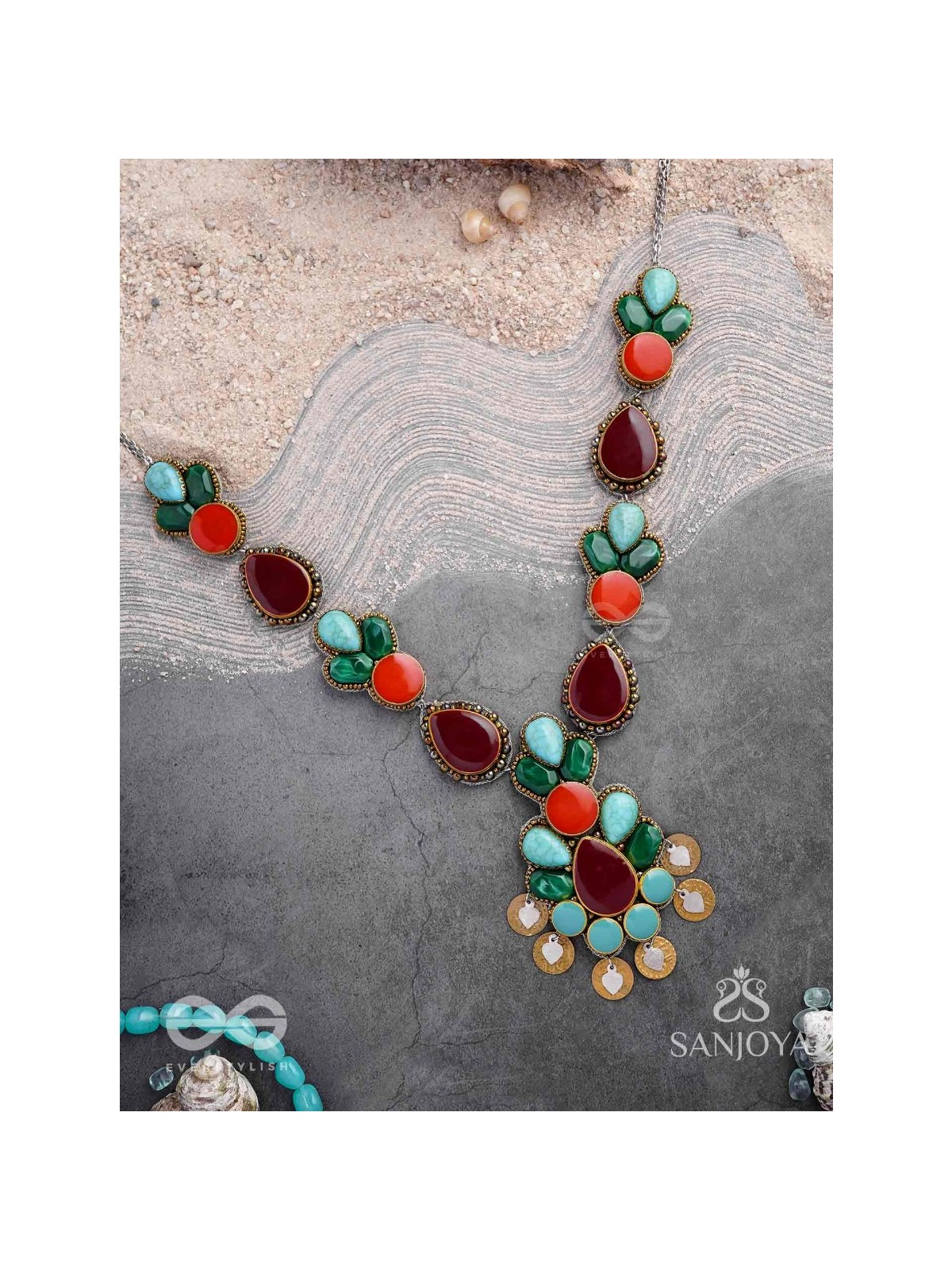 Tarunamala-Youthful Garland-Statement chunky multicolored gemstones necklace