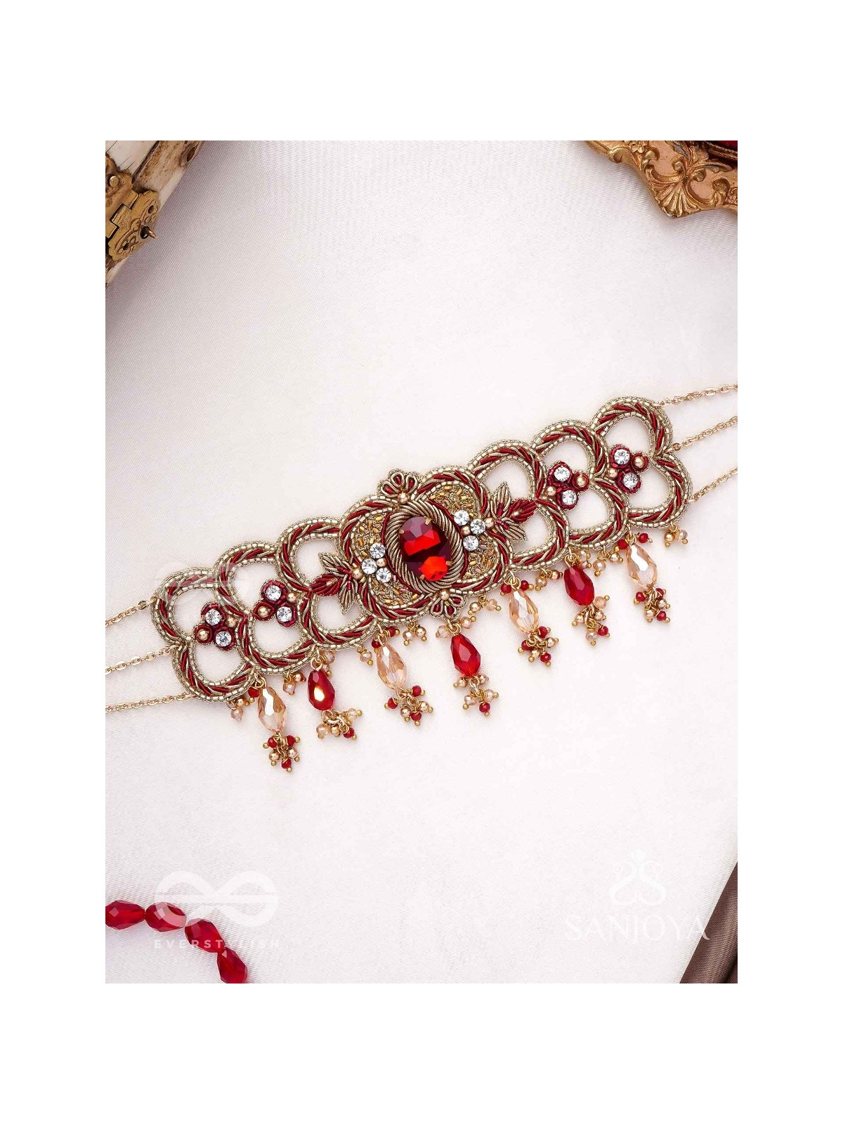 Ratnavati Hara- Adorned with Gemstones- Embroidered Gemstone Neckpiece with Beads & Thread work