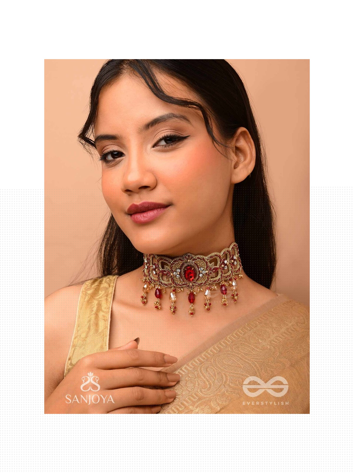 Ratnavati Hara- Adorned with Gemstones- Embroidered Gemstone Neckpiece with Beads & Thread work