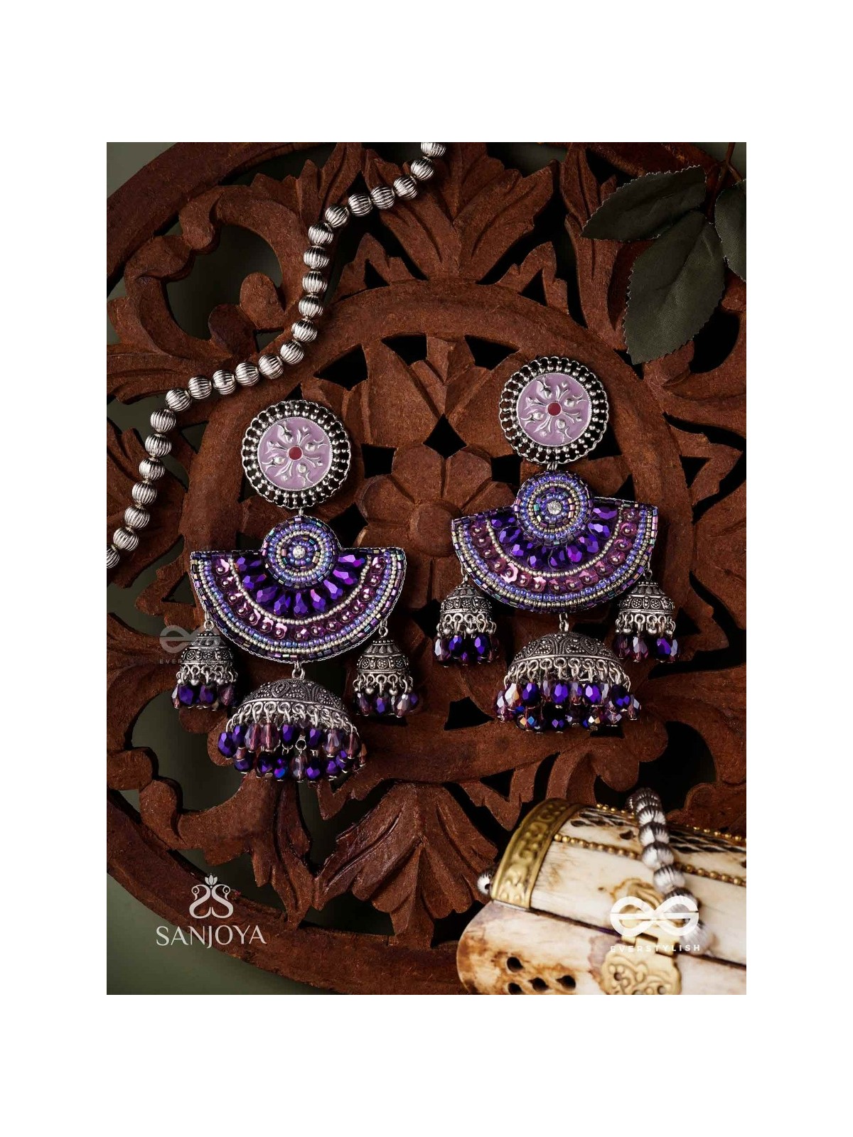 NEELASHREE- BLUE BEAUTY-HAND EMBROIDERED EARRINGS EMBELLISHED WITH GLASS BEADS AND CUTDANA WORK