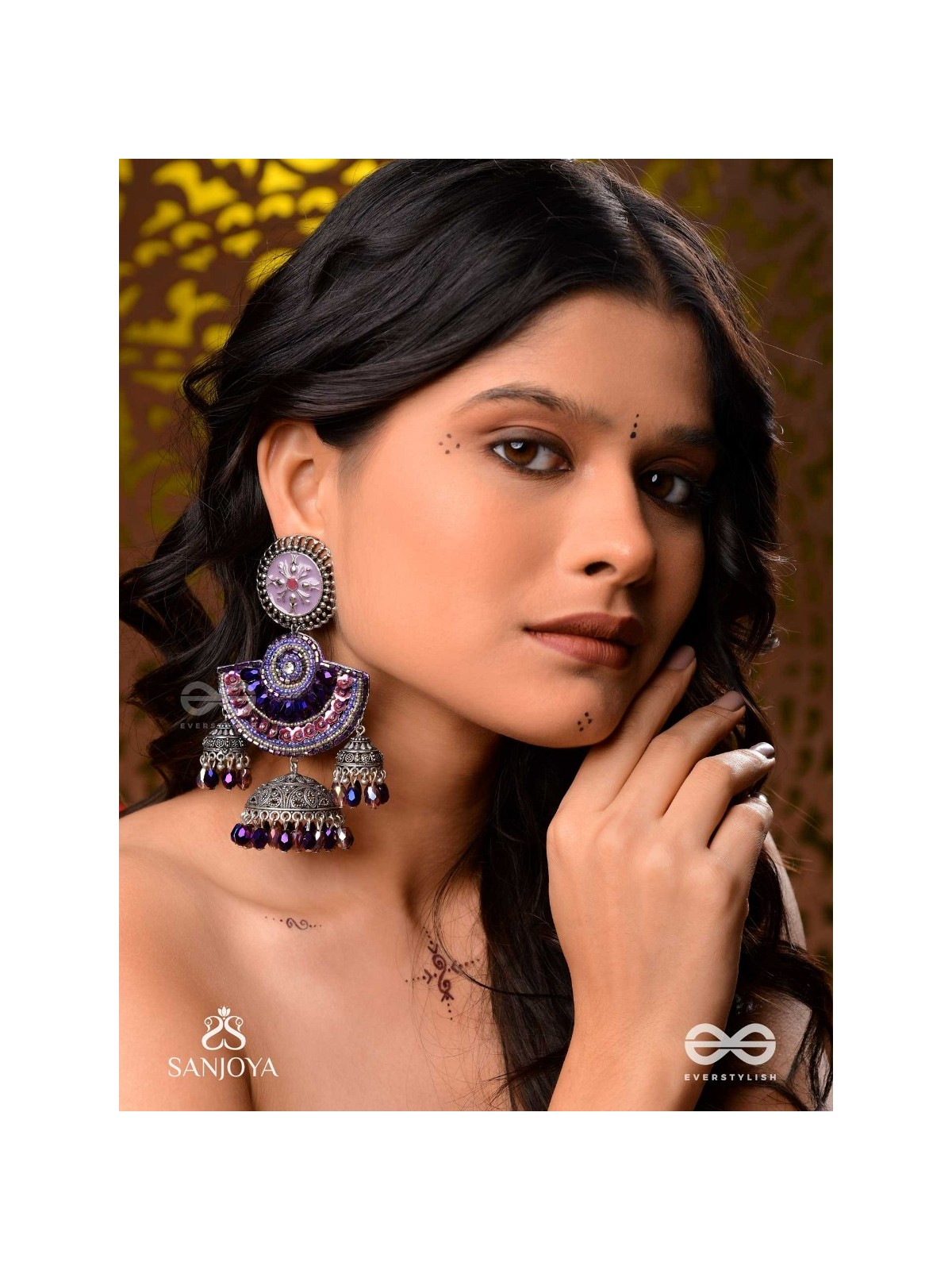 NEELASHREE- BLUE BEAUTY-HAND EMBROIDERED EARRINGS EMBELLISHED WITH GLASS BEADS AND CUTDANA WORK