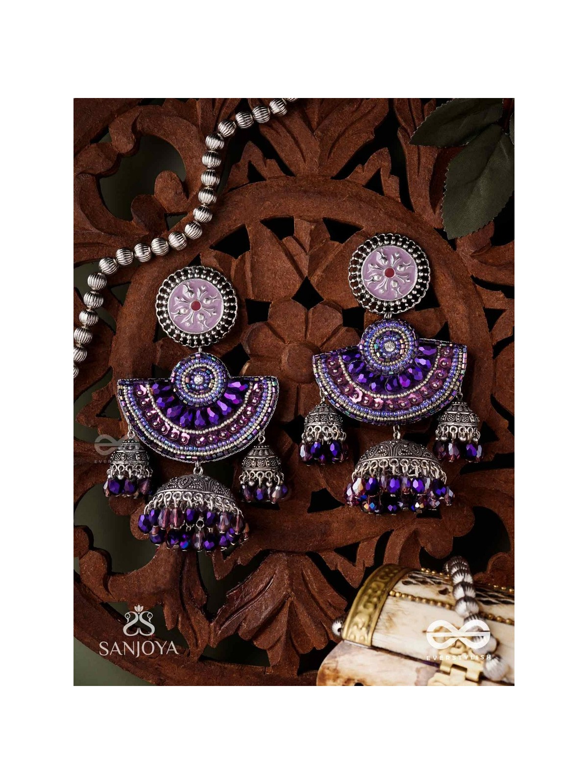 NEELASHREE- BLUE BEAUTY-HAND EMBROIDERED EARRINGS EMBELLISHED WITH GLASS BEADS AND CUTDANA WORK