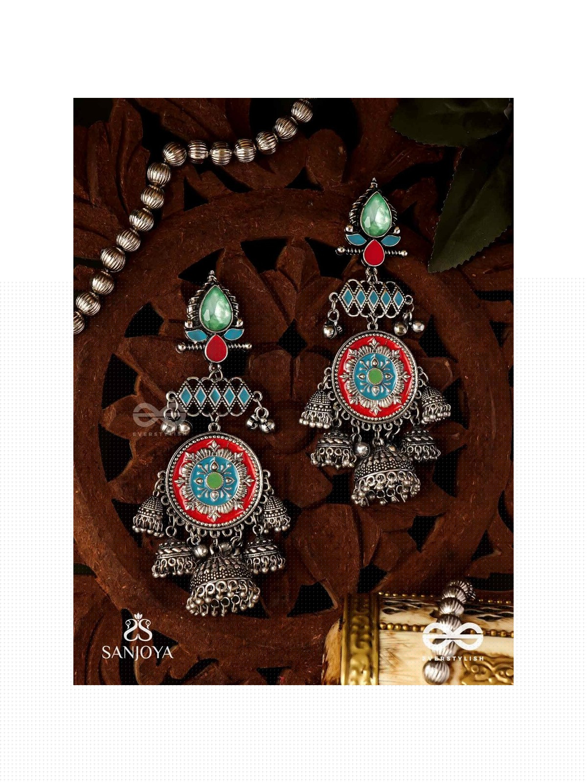  ADITYARATNA-SUN GEM- RADIANT EARRINGS WITH DETAILED METALWORK SET IN PASTEL TONE FEATURING STONE AND JHUMKAS