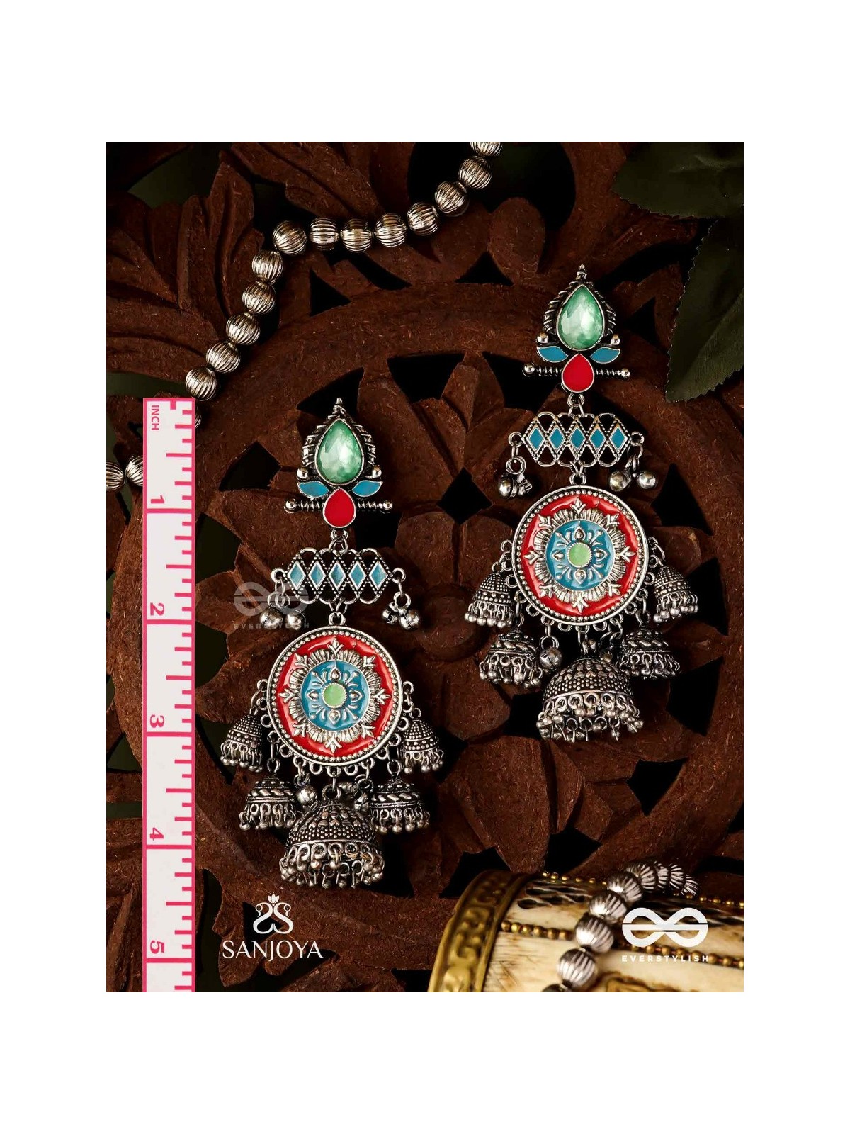  ADITYARATNA-SUN GEM- RADIANT EARRINGS WITH DETAILED METALWORK SET IN PASTEL TONE FEATURING STONE AND JHUMKAS