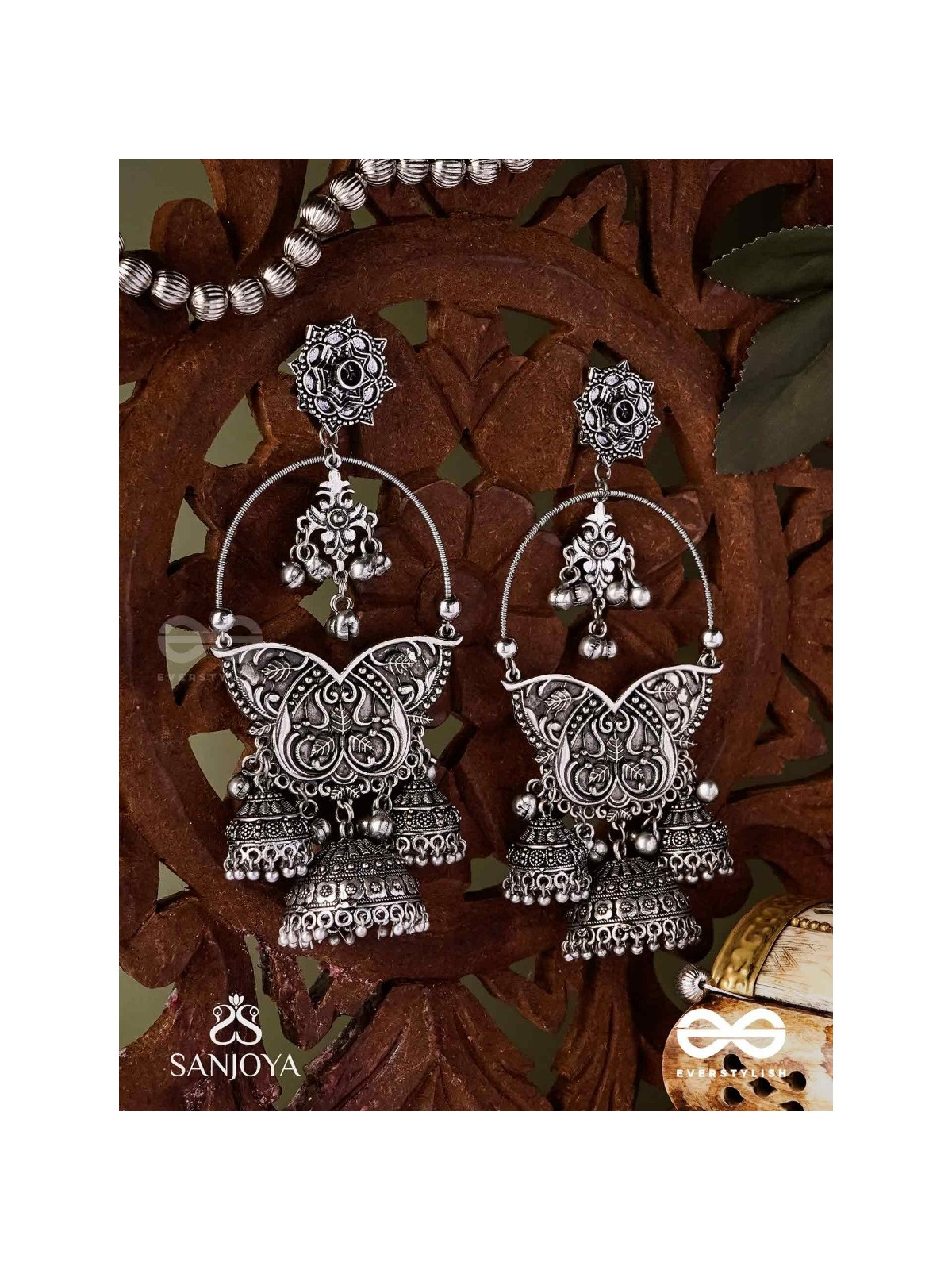  CHANDRAVALLARI-MOON VINE-SUBTLE SILVER CHANDBAALI ADORNED WITH GHUNGHROO'S