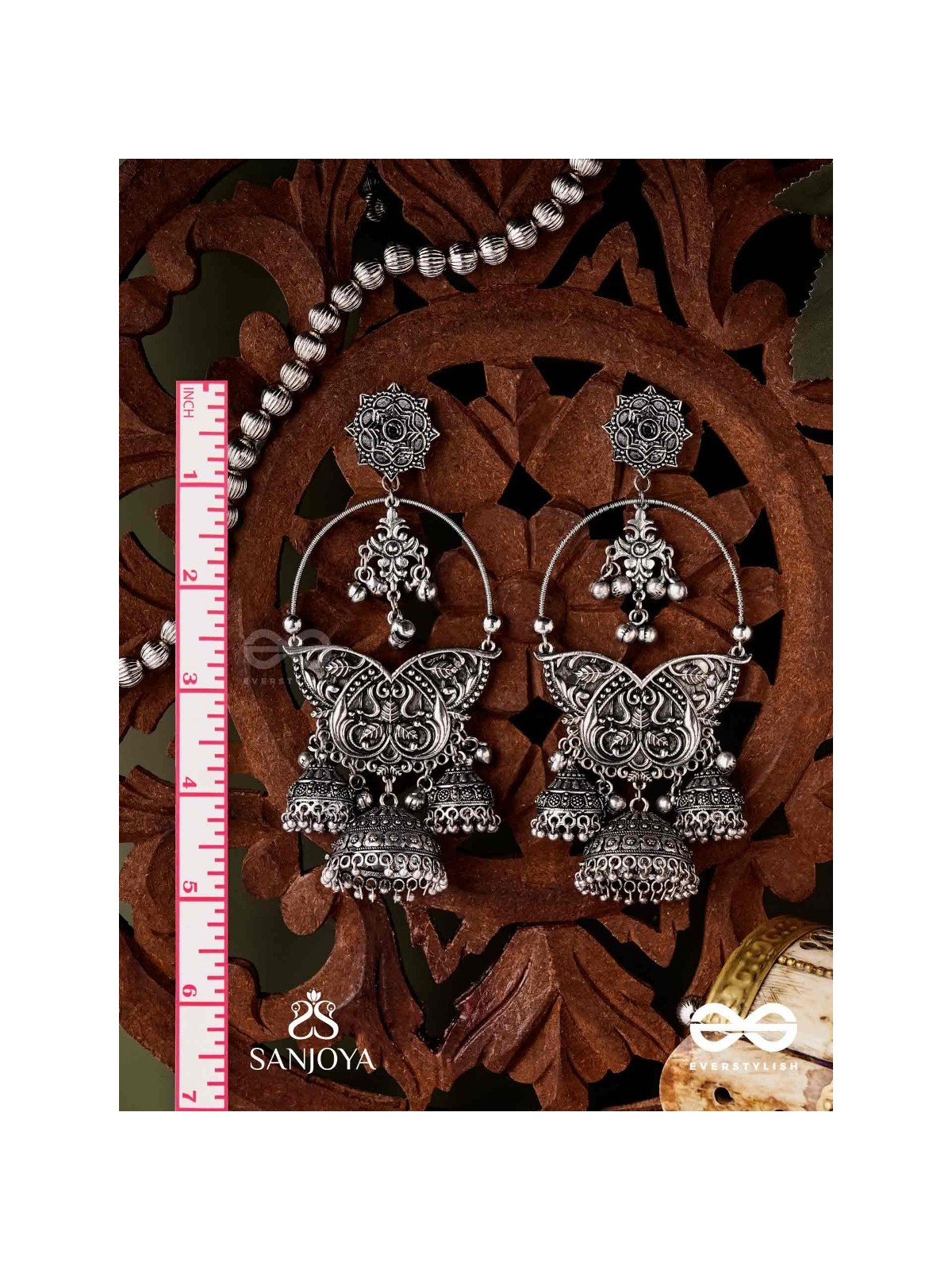  CHANDRAVALLARI-MOON VINE-SUBTLE SILVER CHANDBAALI ADORNED WITH GHUNGHROO'S