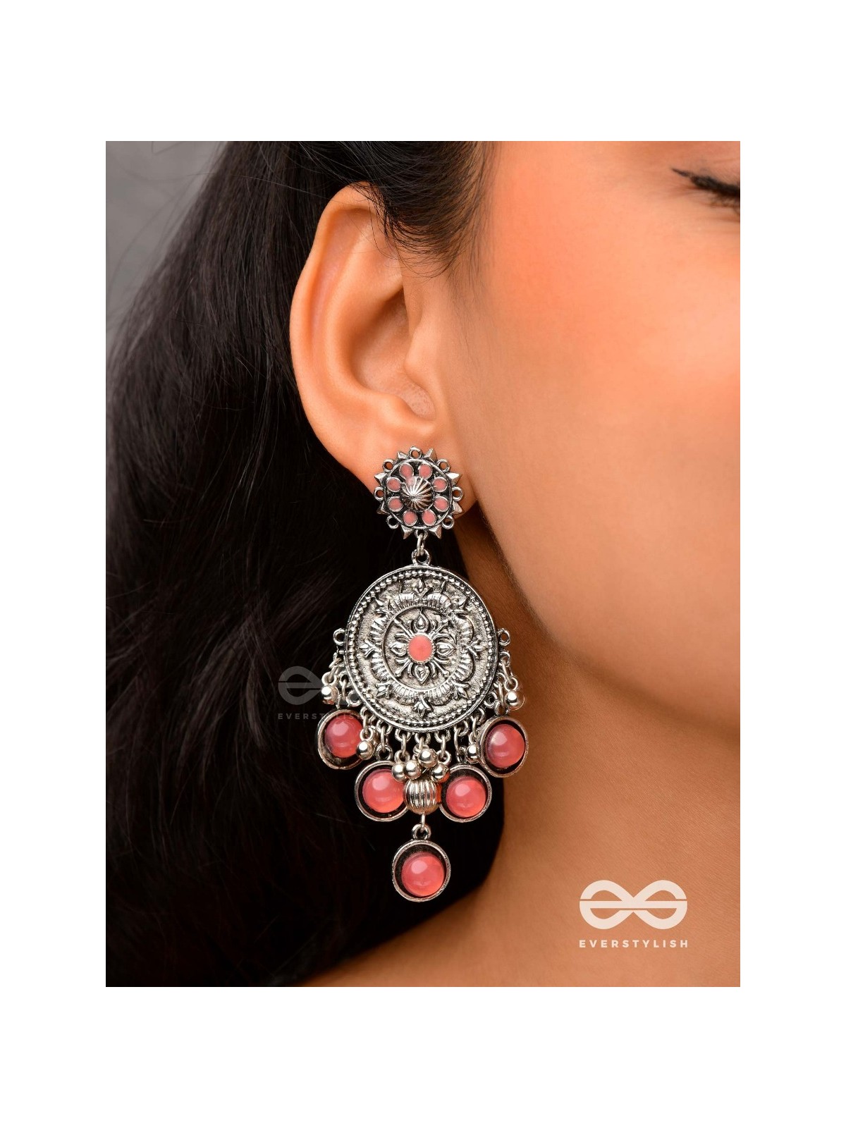 Gem Flower -Pastel Pink Oxidized earrings 