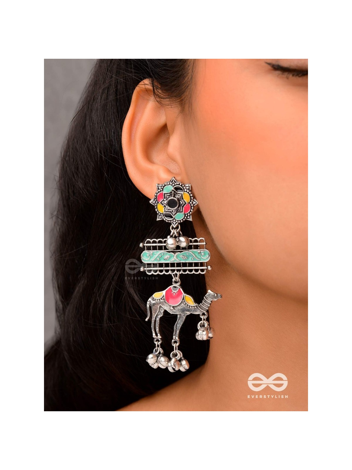 Camel’s Melody- Oxidized Camel motif earrings