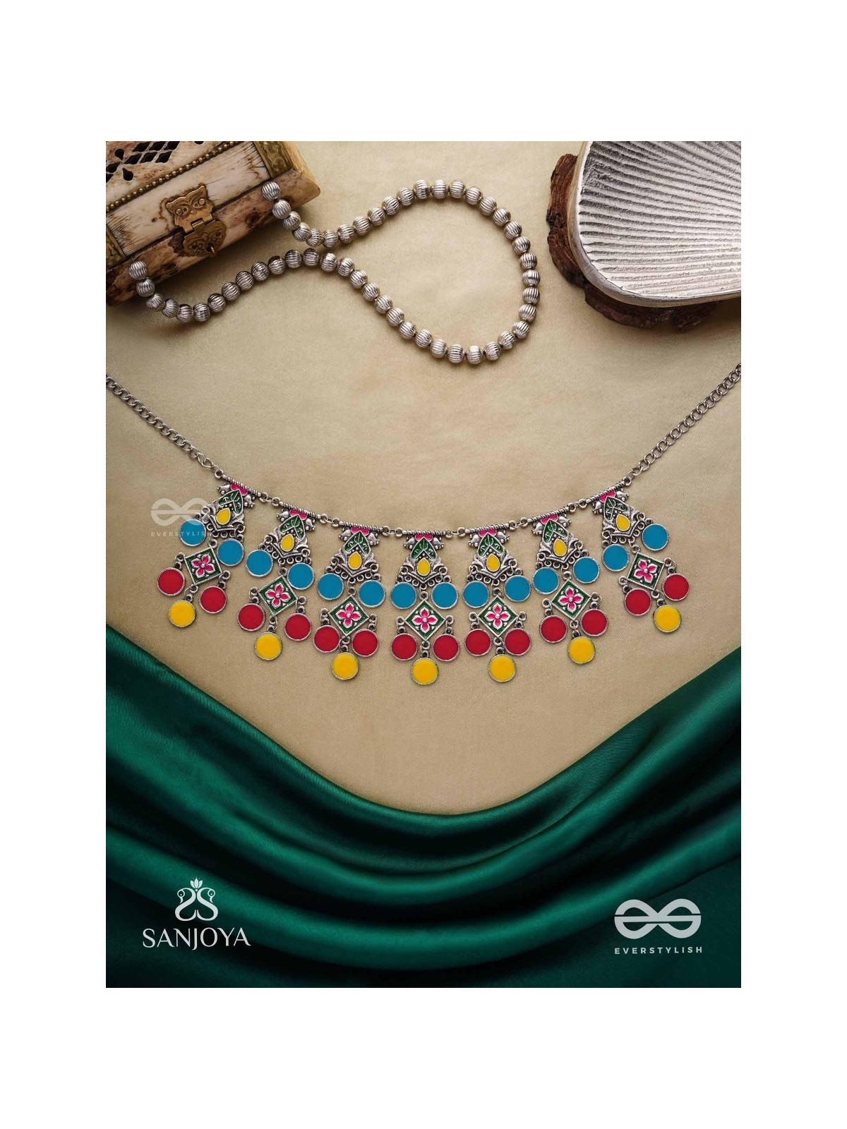 Manjari- Blossom Chain-Slender metallic chain with cascade of enamel designs.