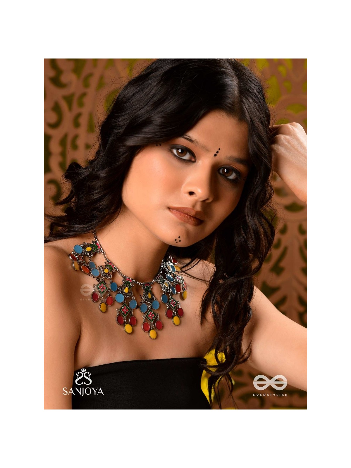 Manjari- Blossom Chain-Slender metallic chain with cascade of enamel designs.
