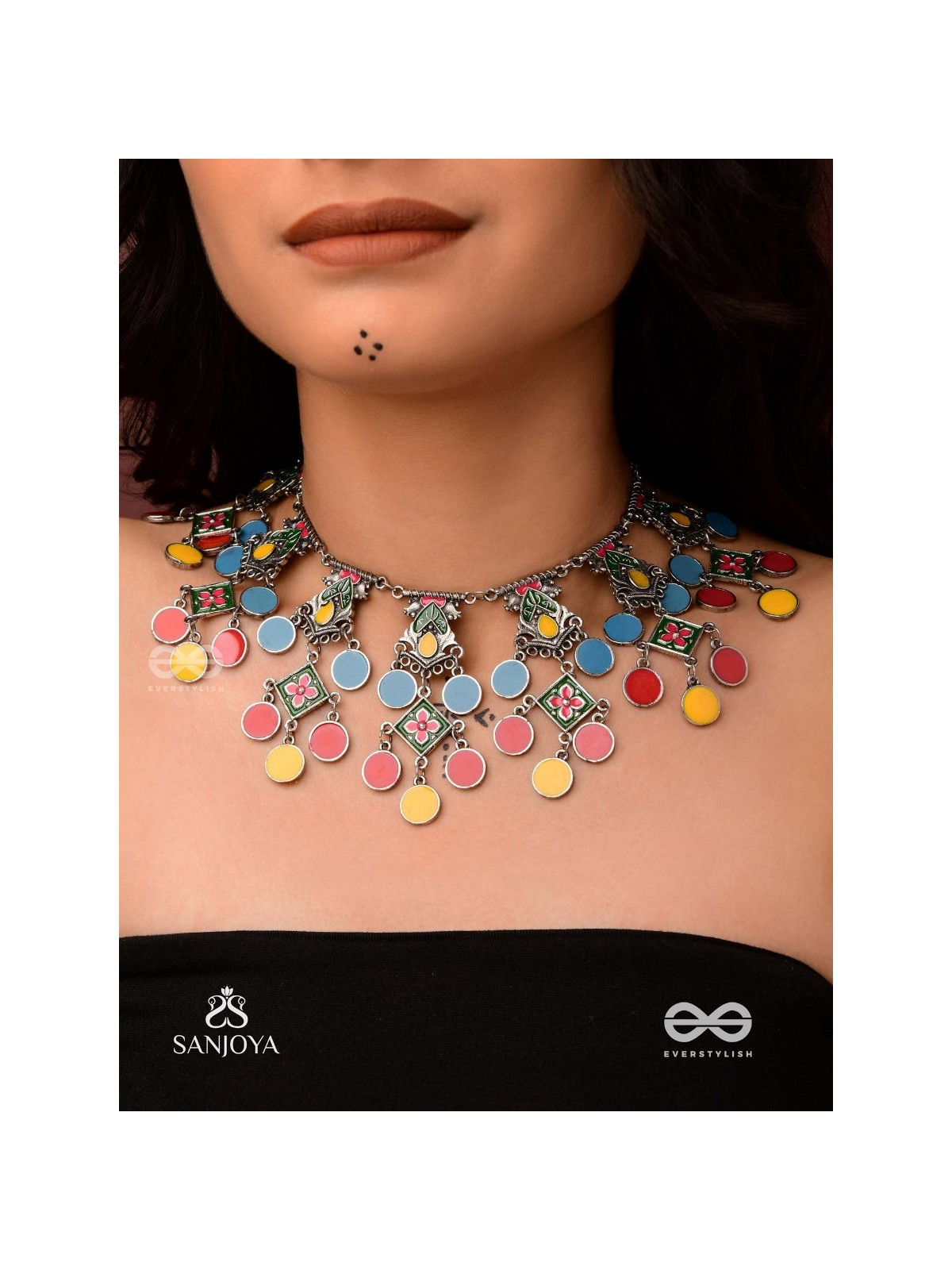 Manjari- Blossom Chain-Slender metallic chain with cascade of enamel designs.