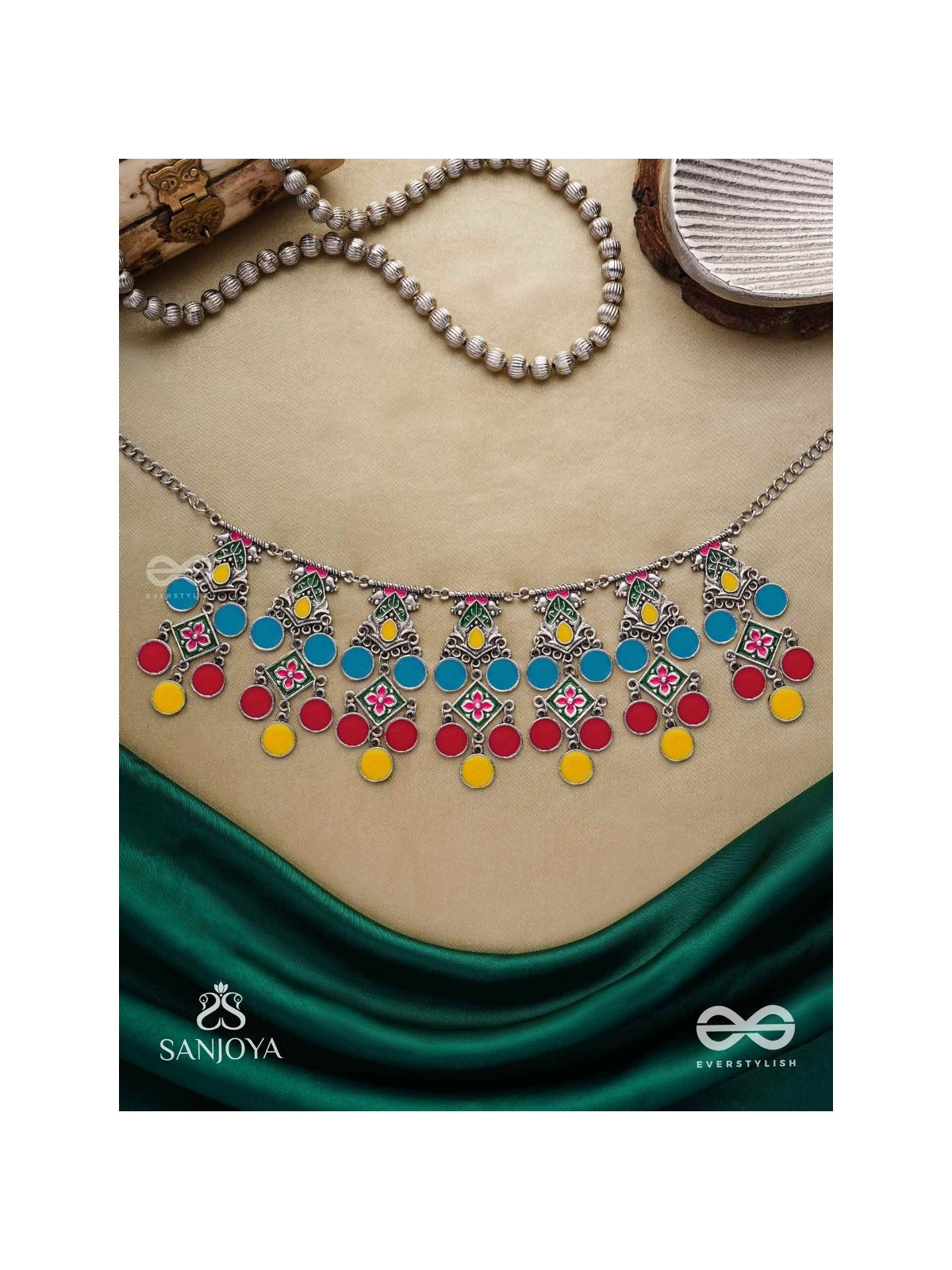 Manjari- Blossom Chain-Slender metallic chain with cascade of enamel designs.