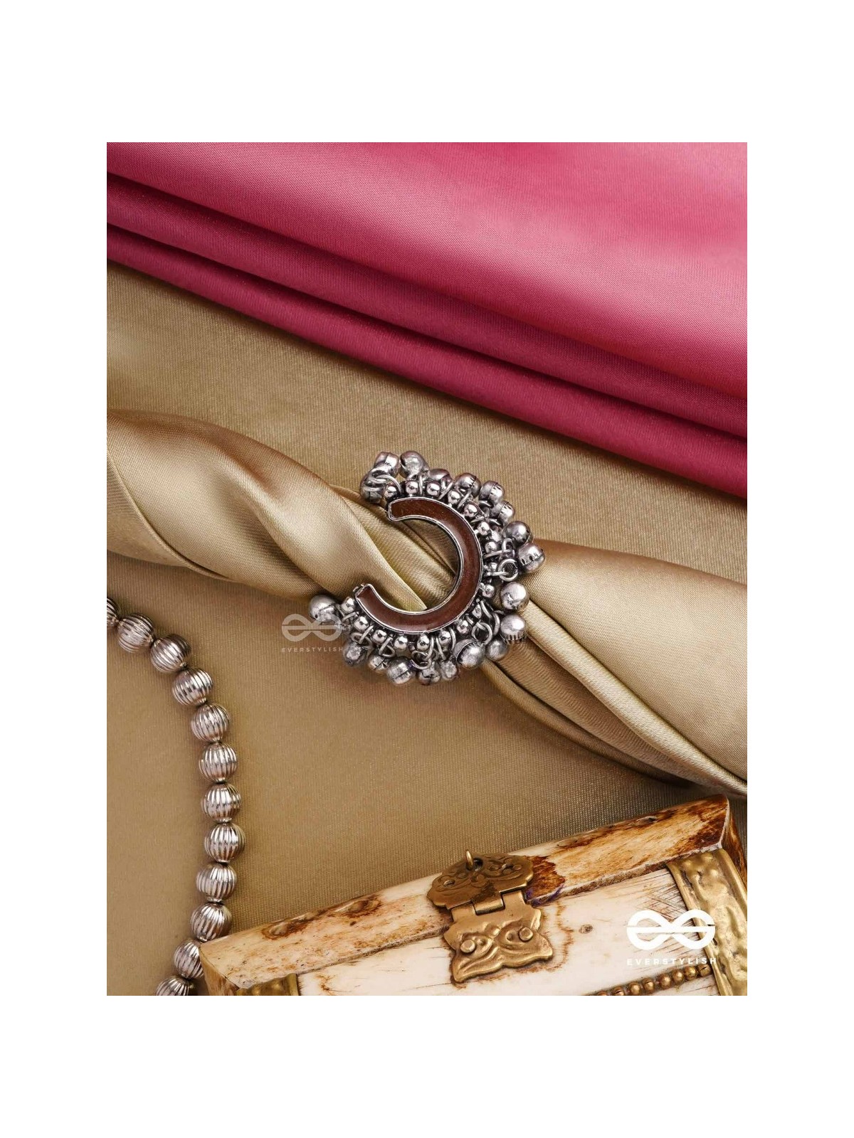 Lunar Embrace-  Oxidized adjustable  ring with ghungroos