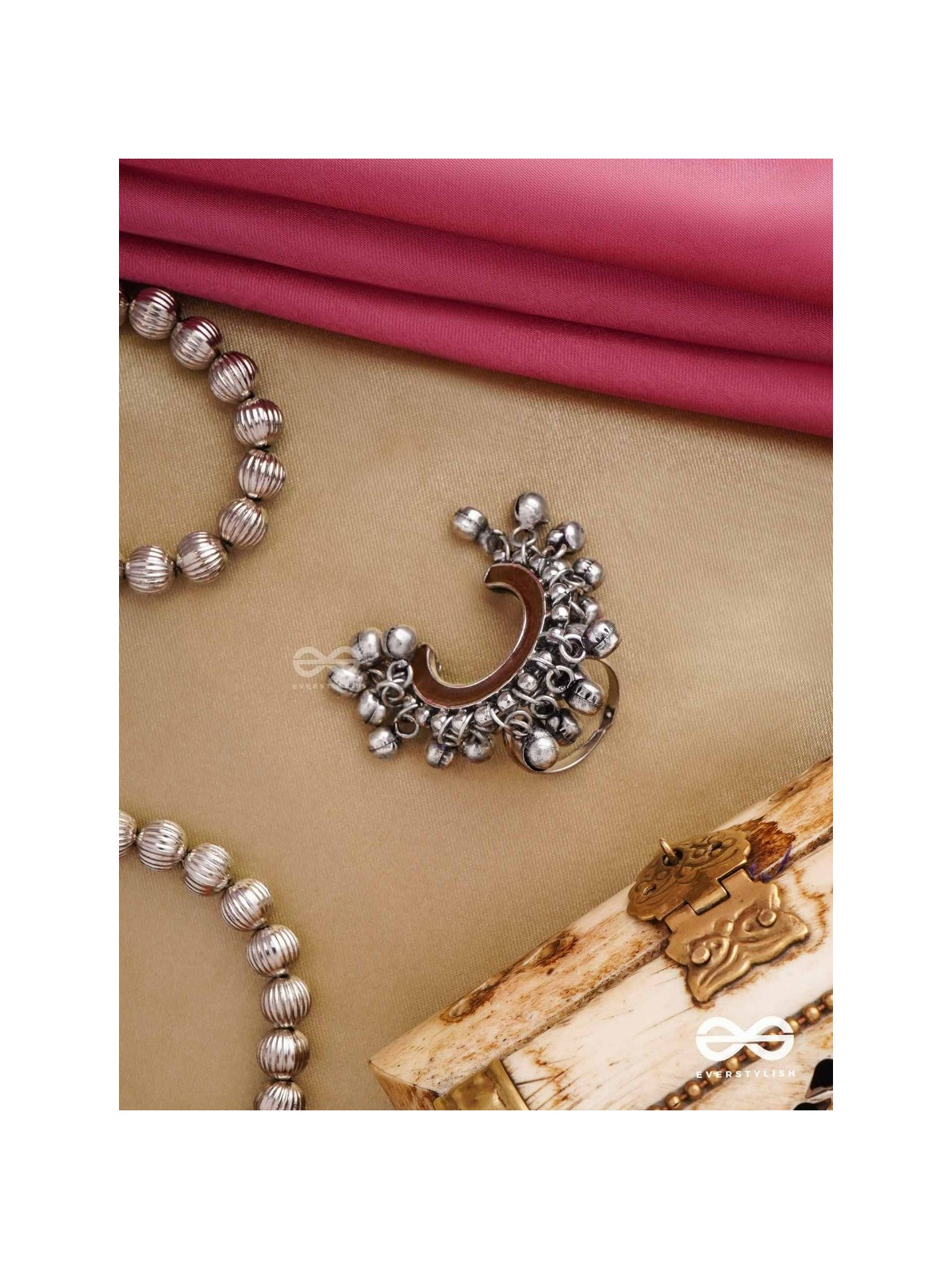 Lunar Embrace-  Oxidized adjustable  ring with ghungroos