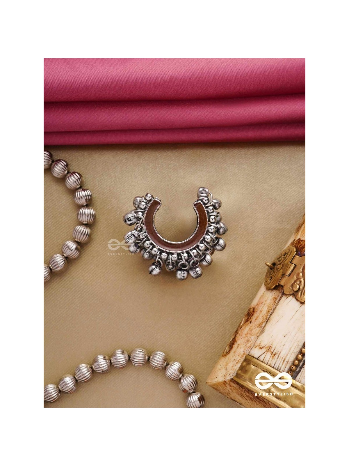 Lunar Embrace-  Oxidized adjustable  ring with ghungroos