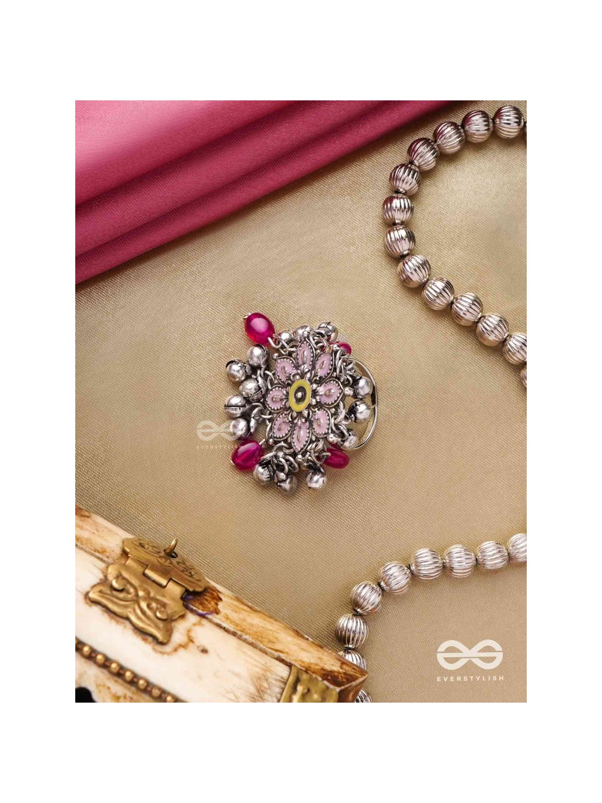 Autumn Leaf Ring-  Enamelled Adjustable Oxidized Beaded Ring