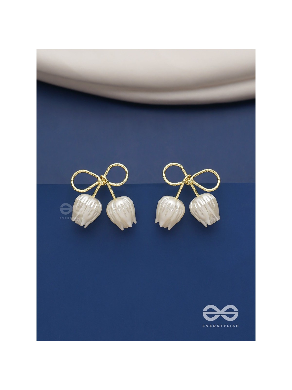 Golden infinity- Golden studs with white pearl roses 