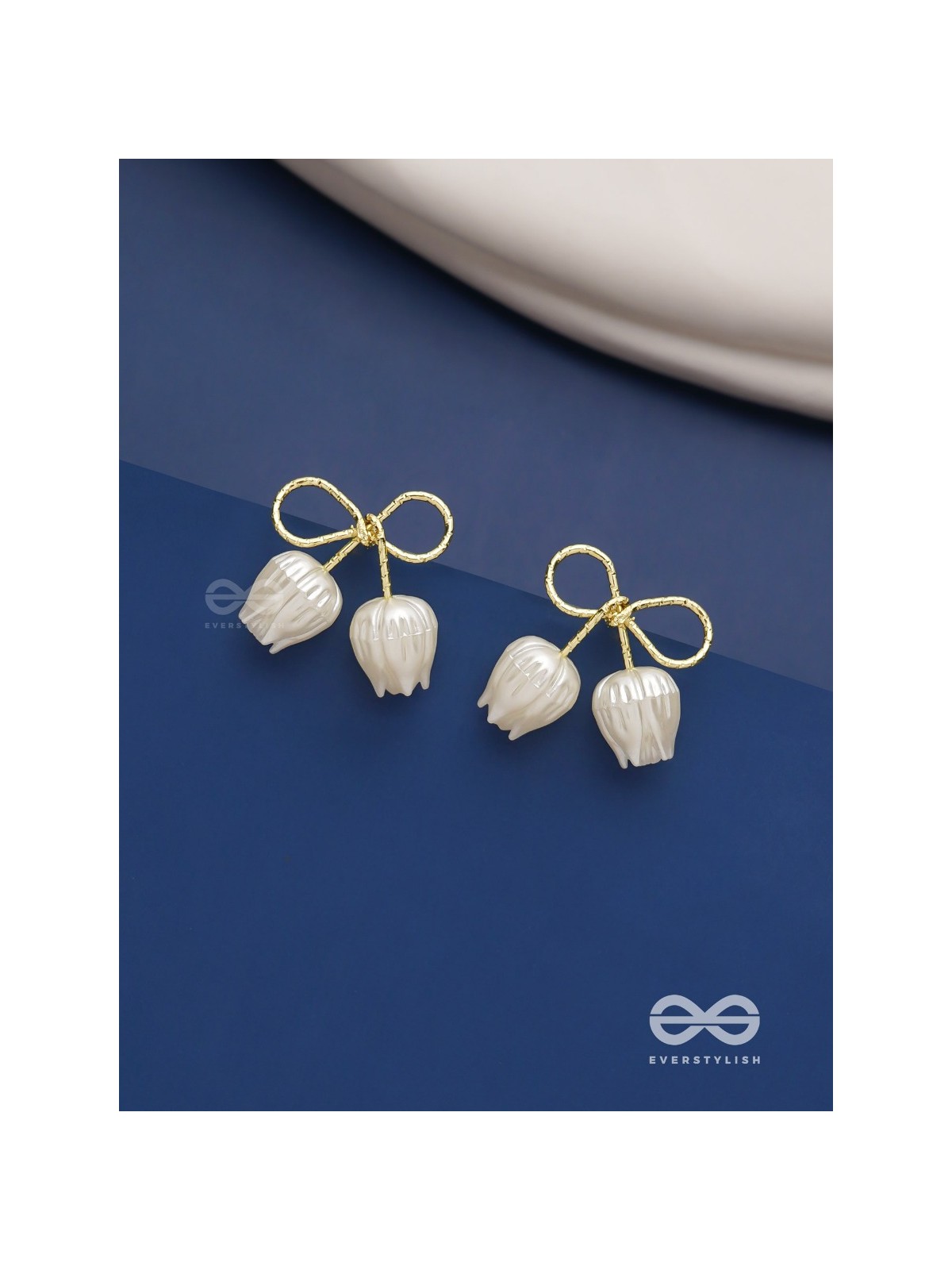 Golden infinity- Golden studs with white pearl roses 