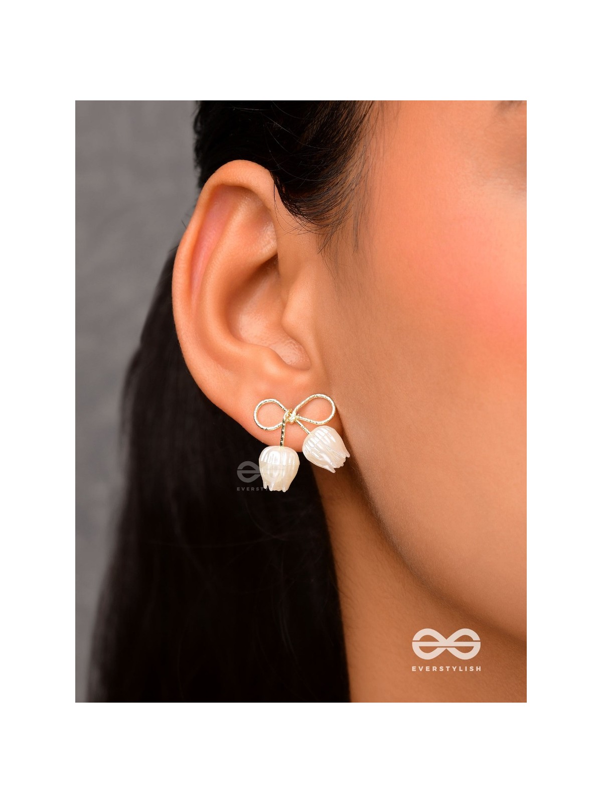 Golden infinity- Golden studs with white pearl roses 