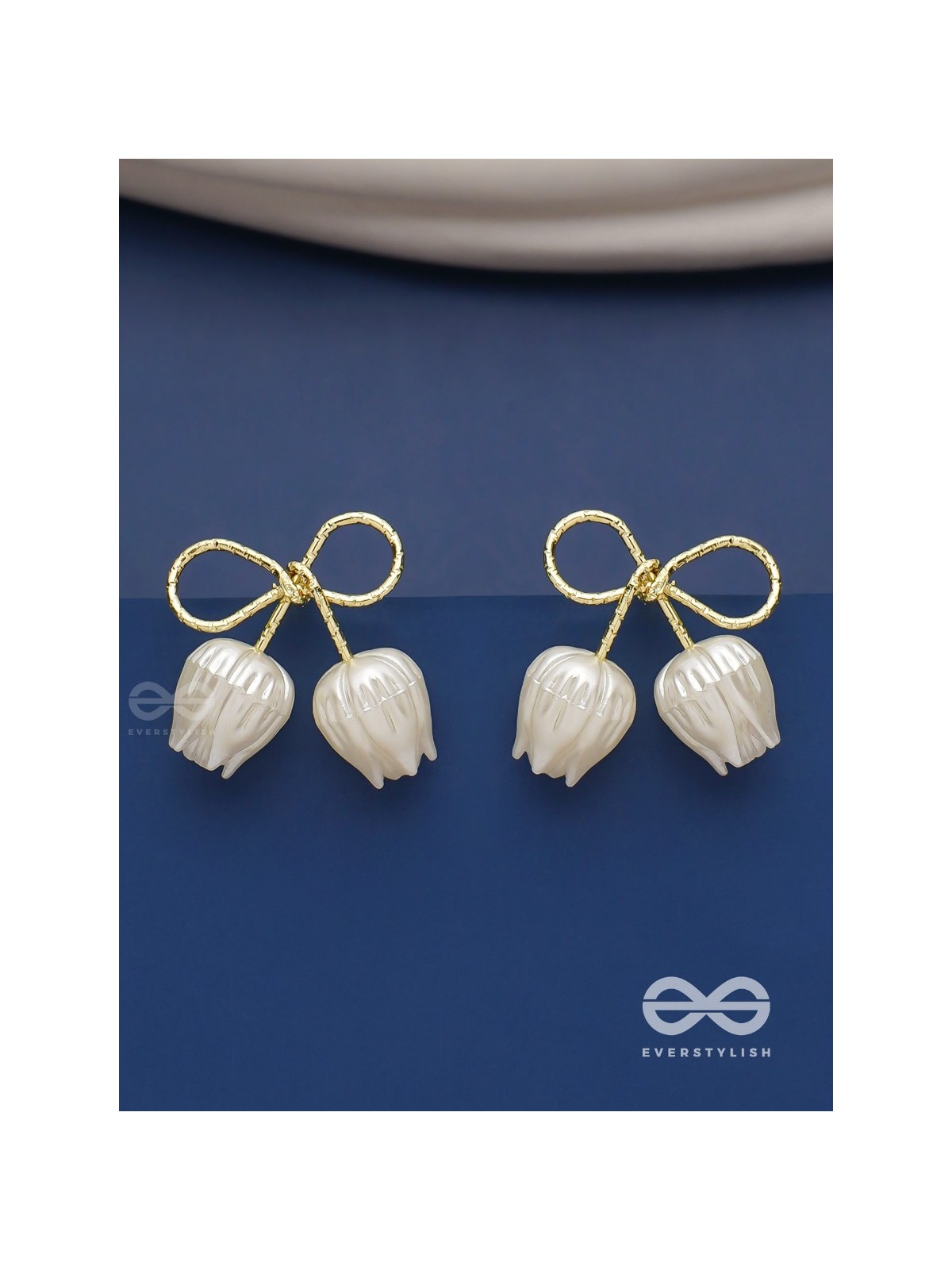Golden infinity- Golden studs with white pearl roses 