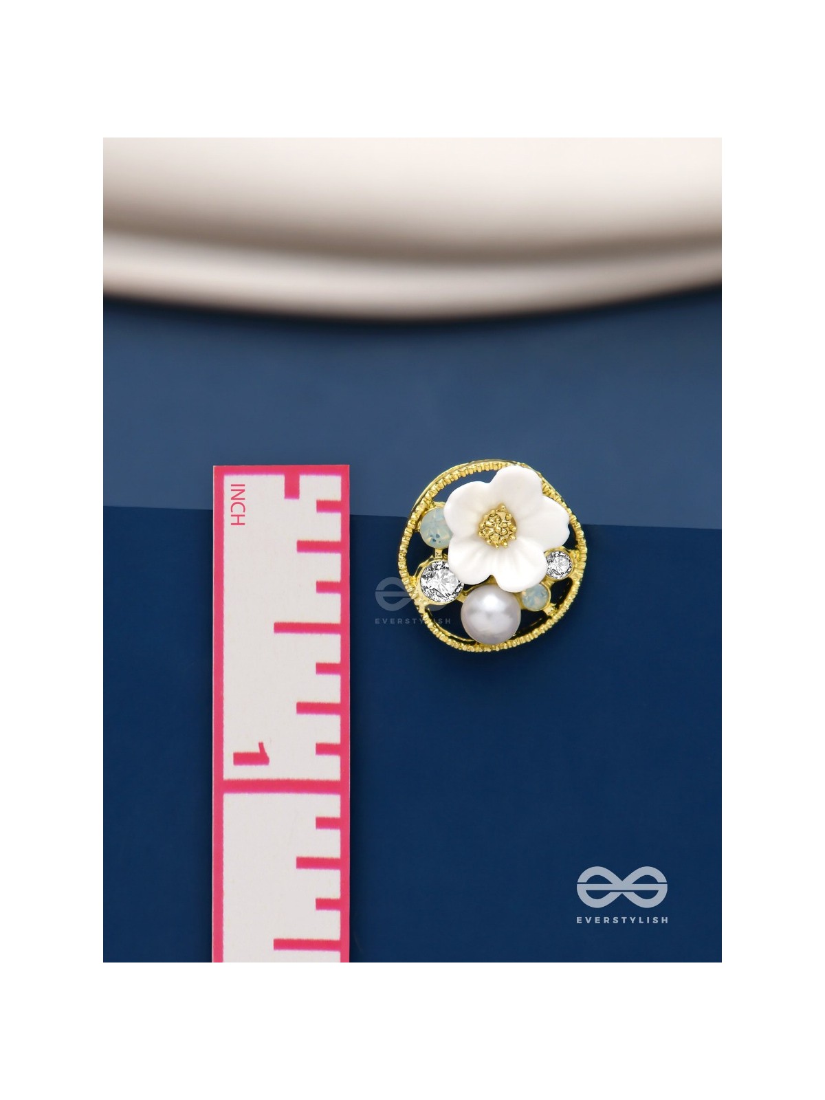 Divine temptation- white floral studs encircled with golden mesh 