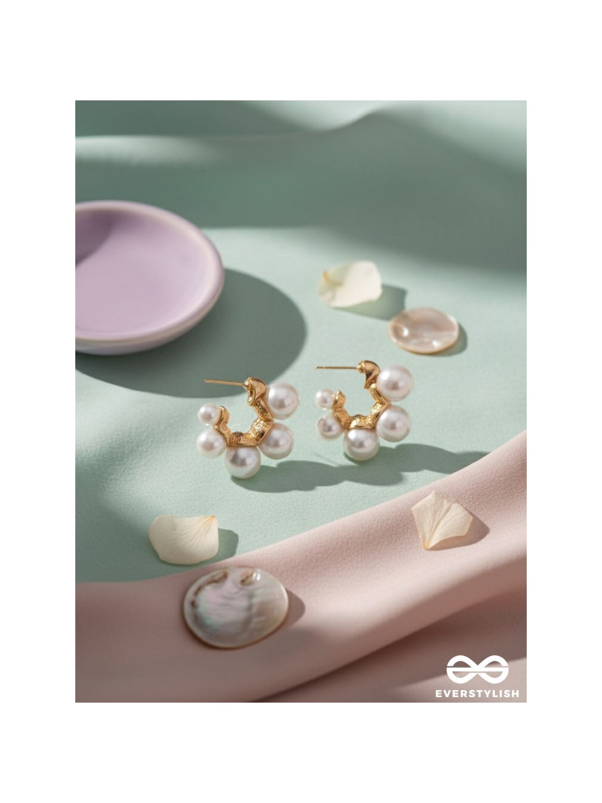 Plush desires- Golden circular earrings with studded pearls 