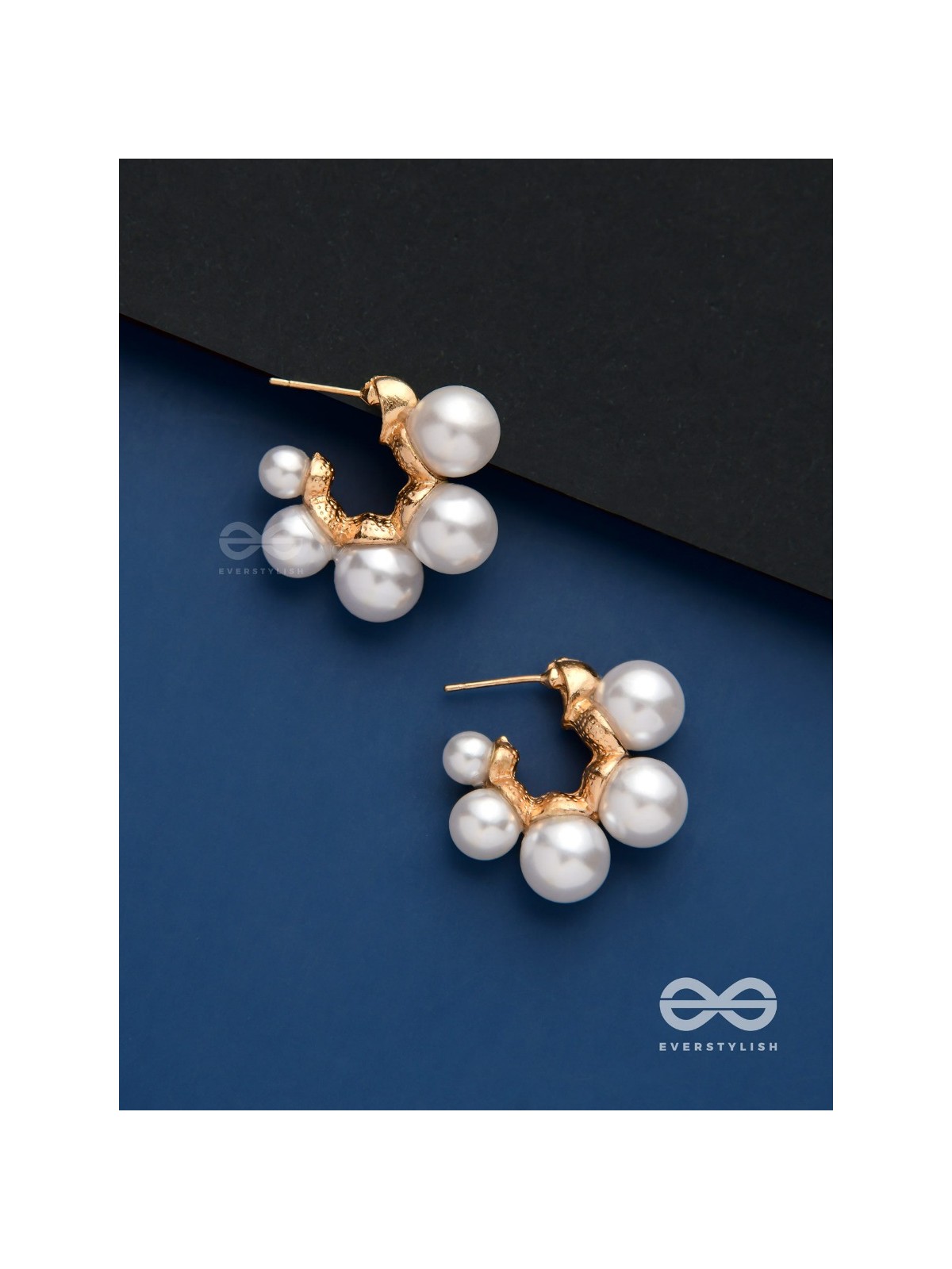 Plush desires- Golden circular earrings with studded pearls 